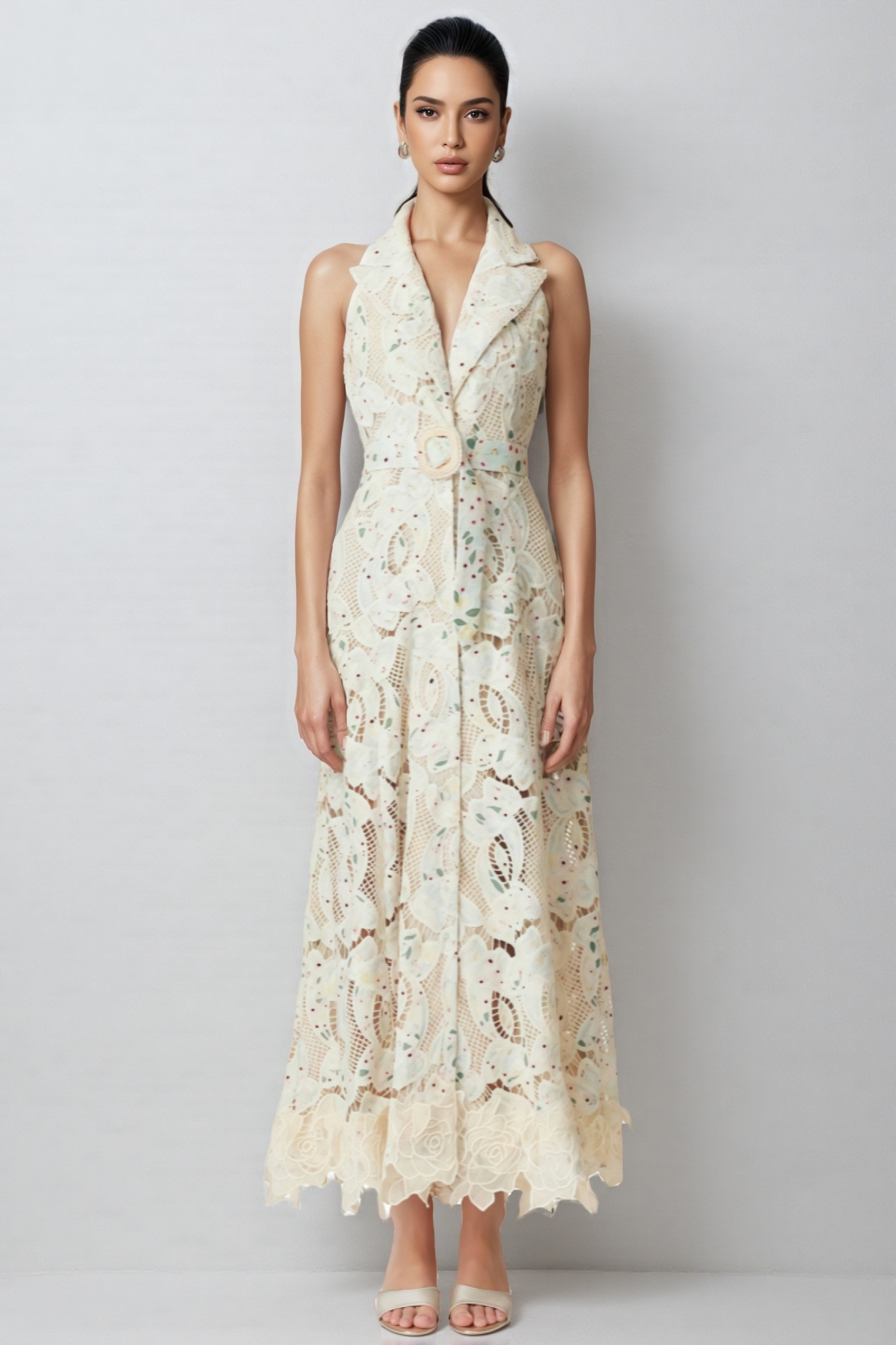 Harld White Lace Floral Maxi Dress