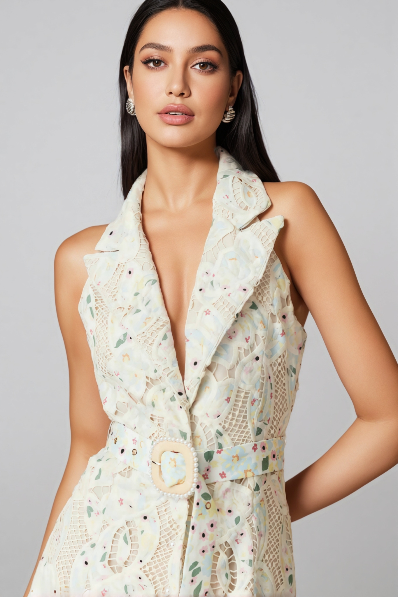 Harld White Lace Floral Maxi Dress