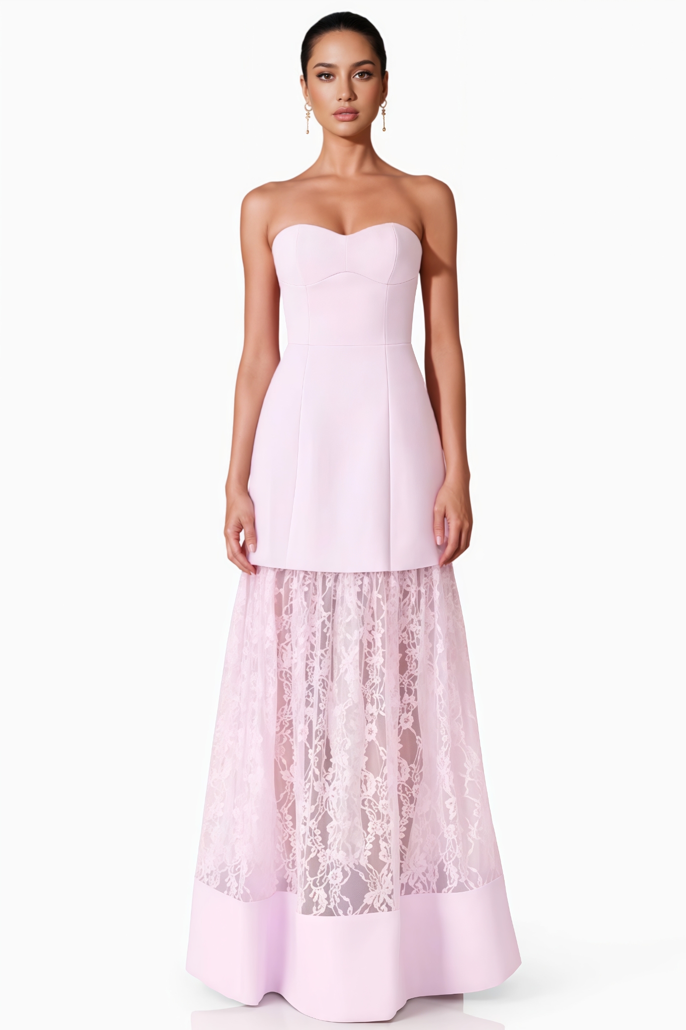 Uriah Pink Strapless Lace Maxi Dress