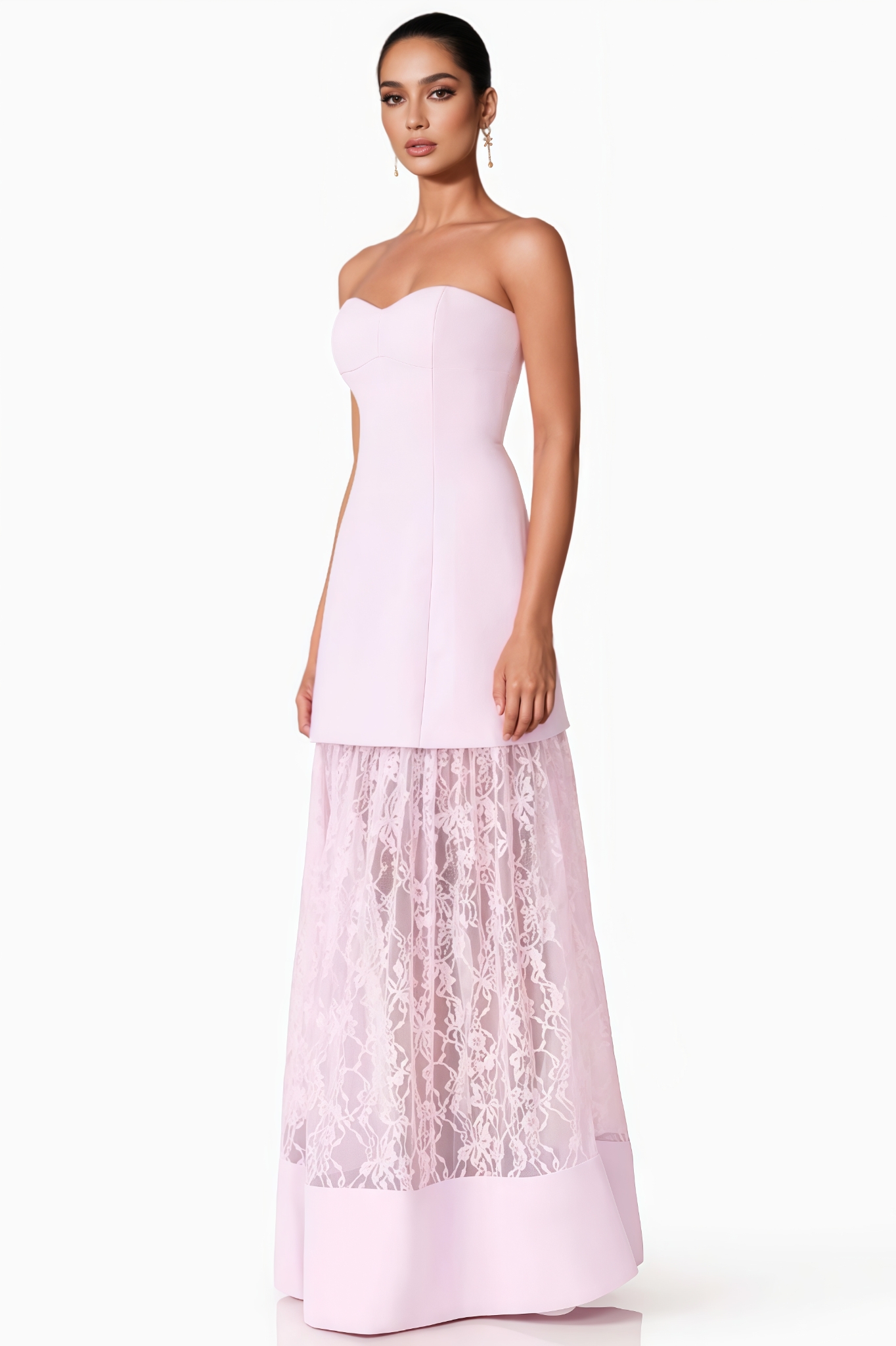 Uriah Pink Strapless Lace Maxi Dress