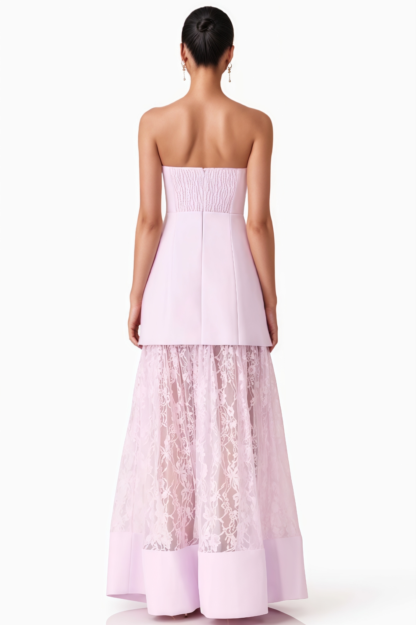 Uriah Pink Strapless Lace Maxi Dress