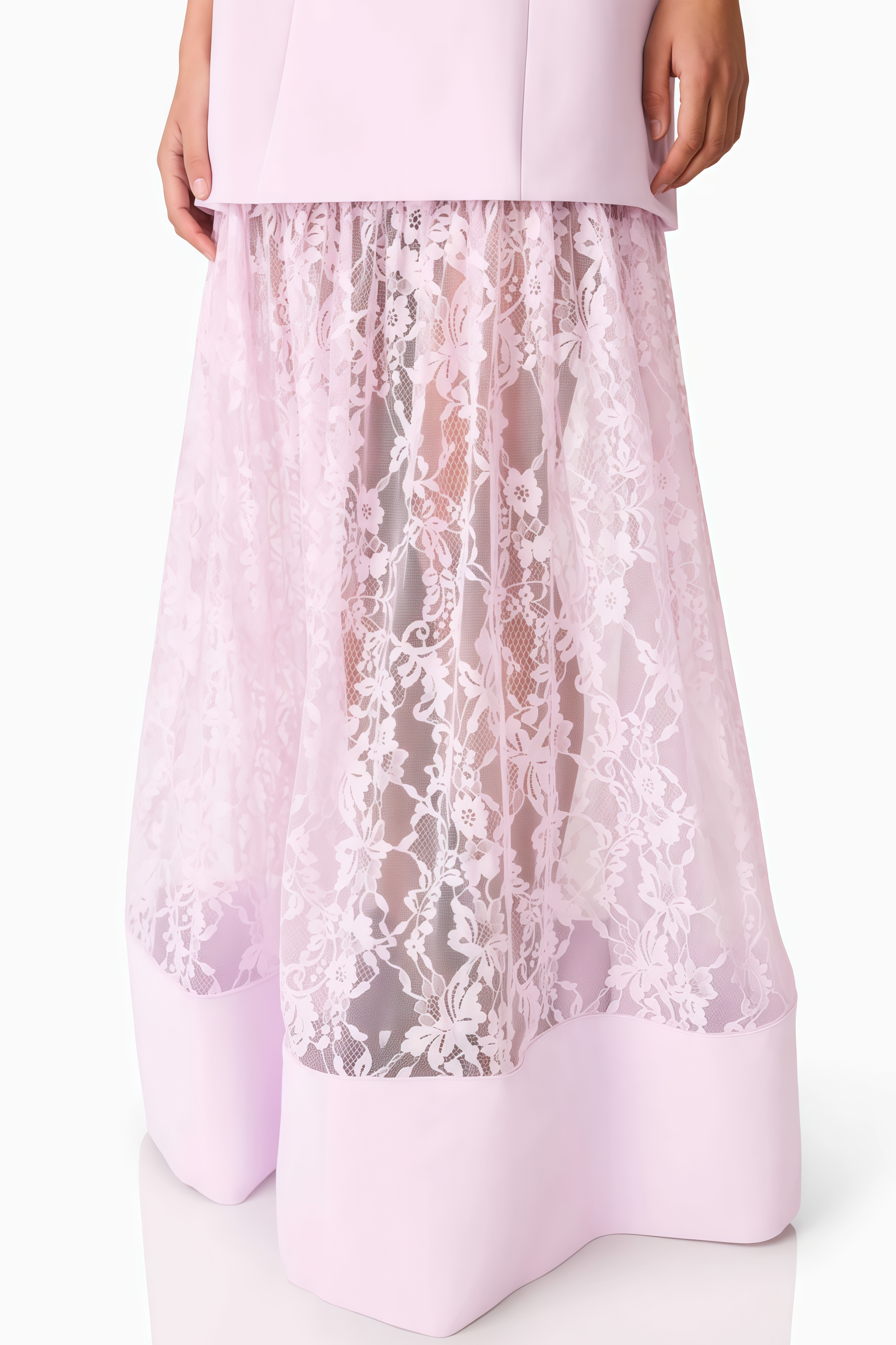 Uriah Pink Strapless Lace Maxi Dress
