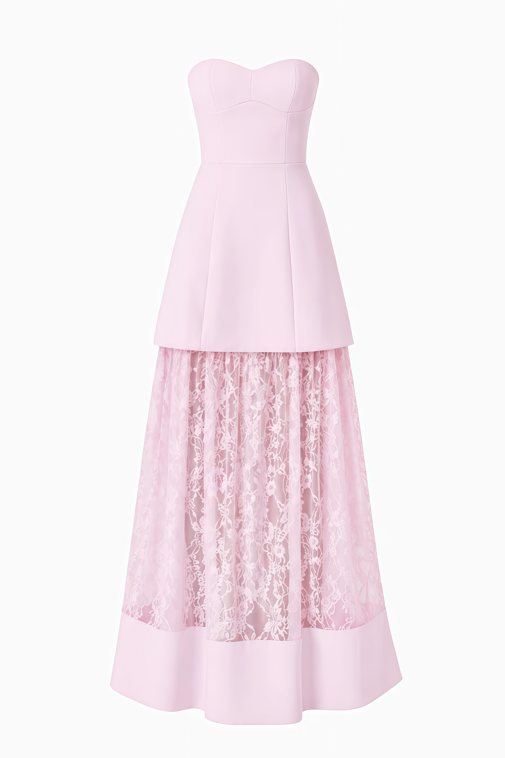 Uriah Pink Strapless Lace Maxi Dress