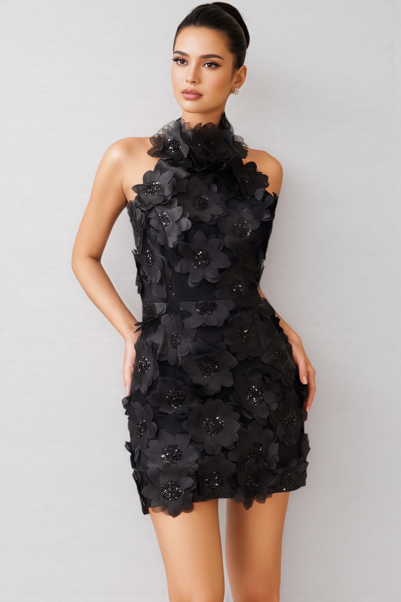 Zekef Black Cherry Blossom Mini Dress