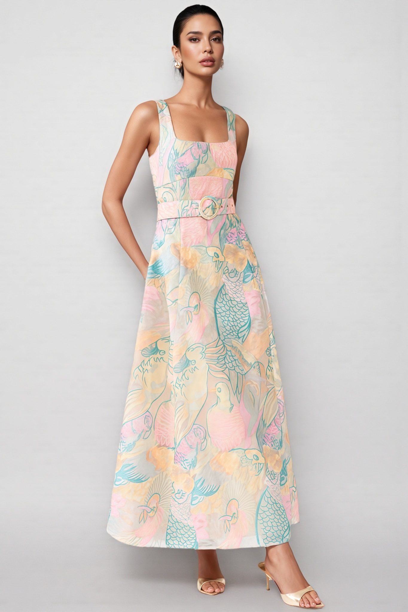 Norveld Halter Embroidered Maxi Dress