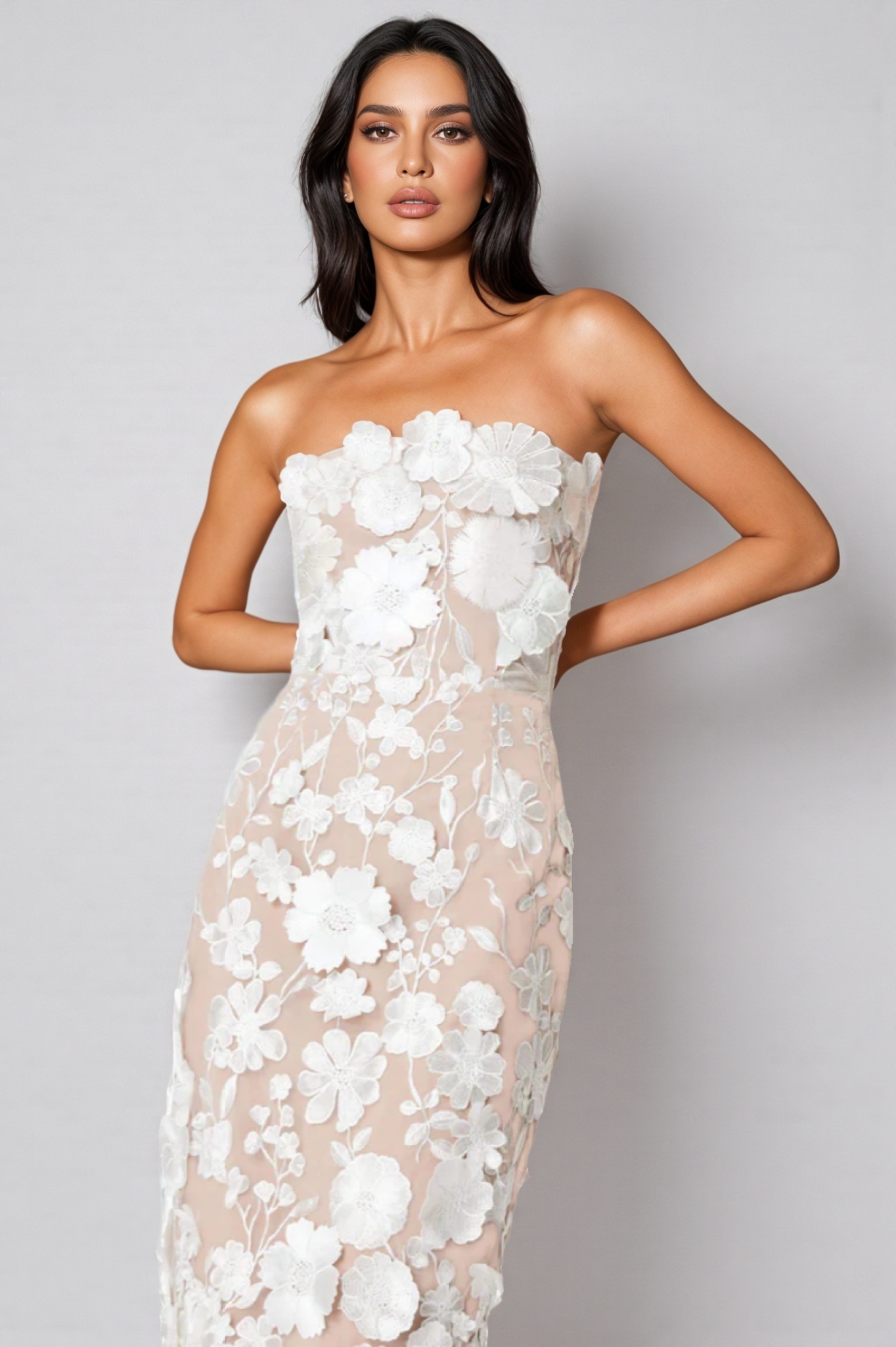Taliah Strapless Hip Hugging Midi Dress