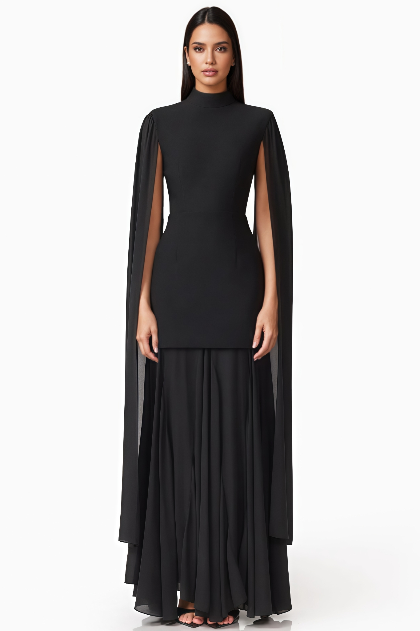 Nrila Black Cape Sleeve Maxi Dress