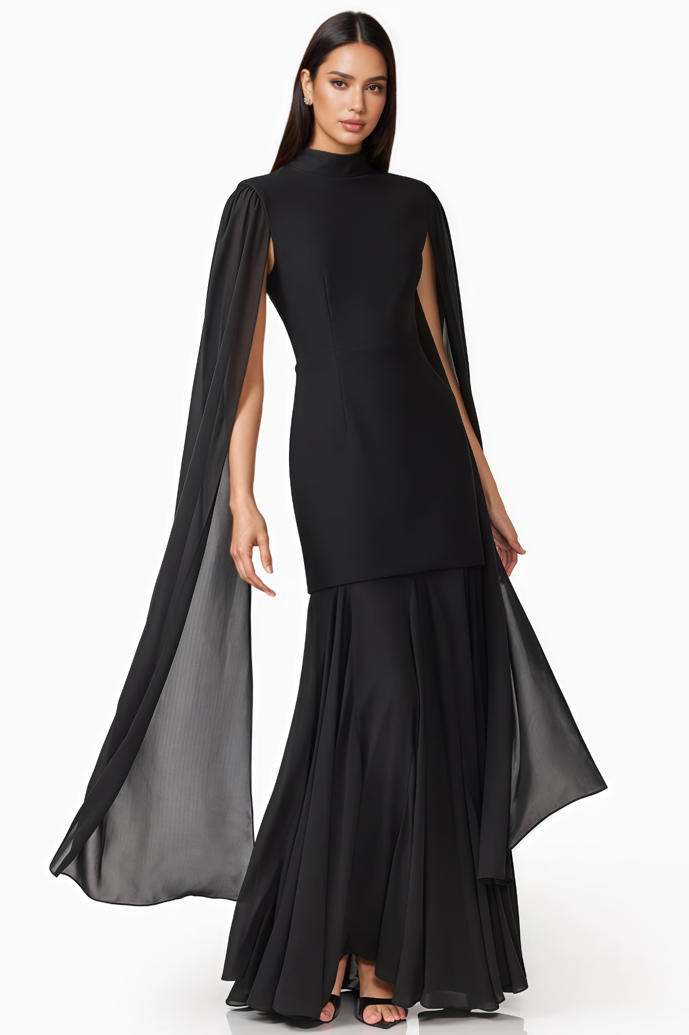 Nrila Black Cape Sleeve Maxi Dress