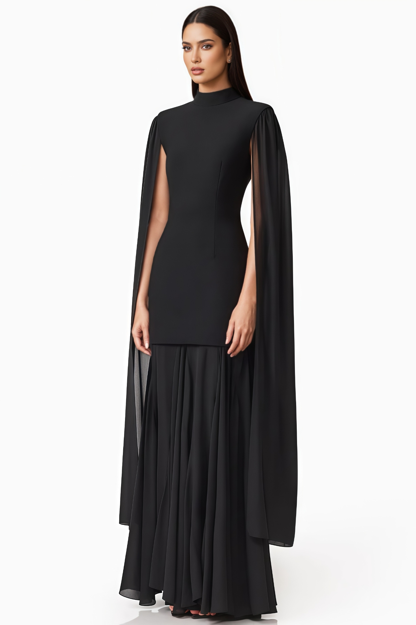 Nrila Black Cape Sleeve Maxi Dress
