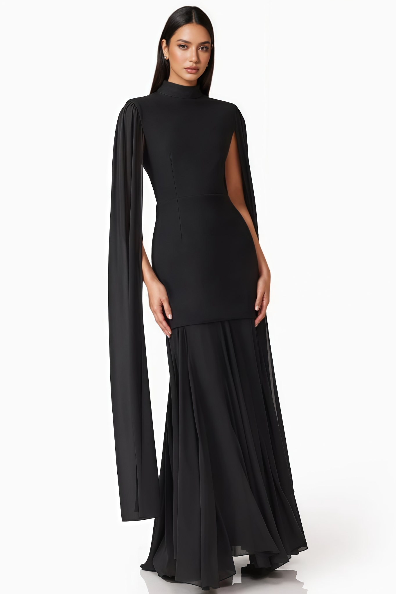 Nrila Black Cape Sleeve Maxi Dress