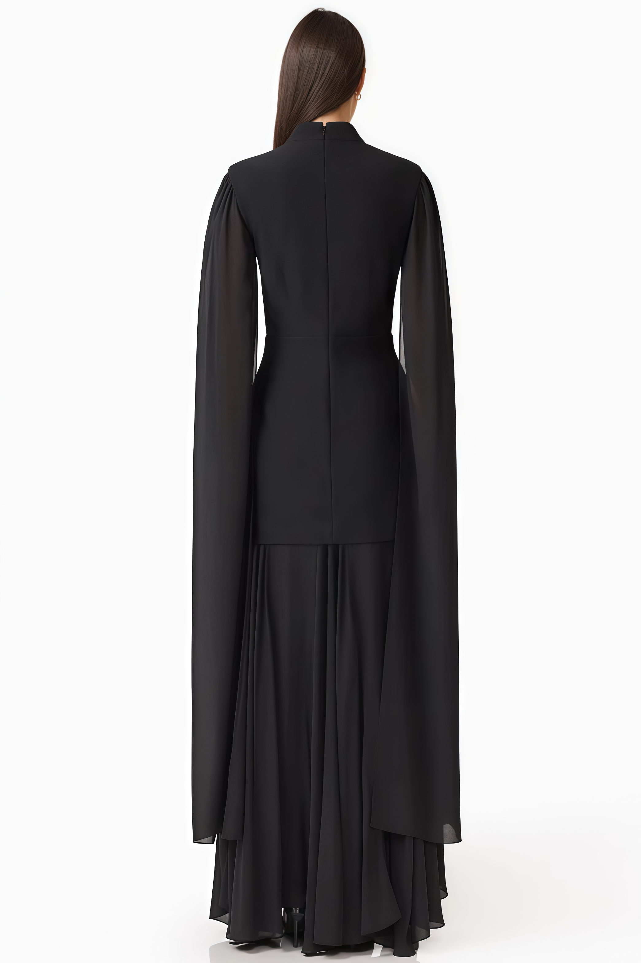 Nrila Black Cape Sleeve Maxi Dress