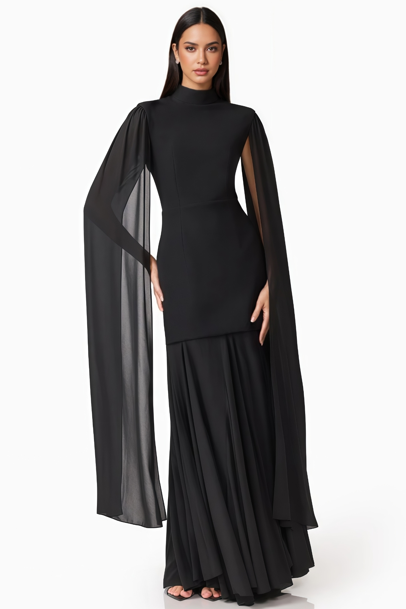 Nrila Black Cape Sleeve Maxi Dress