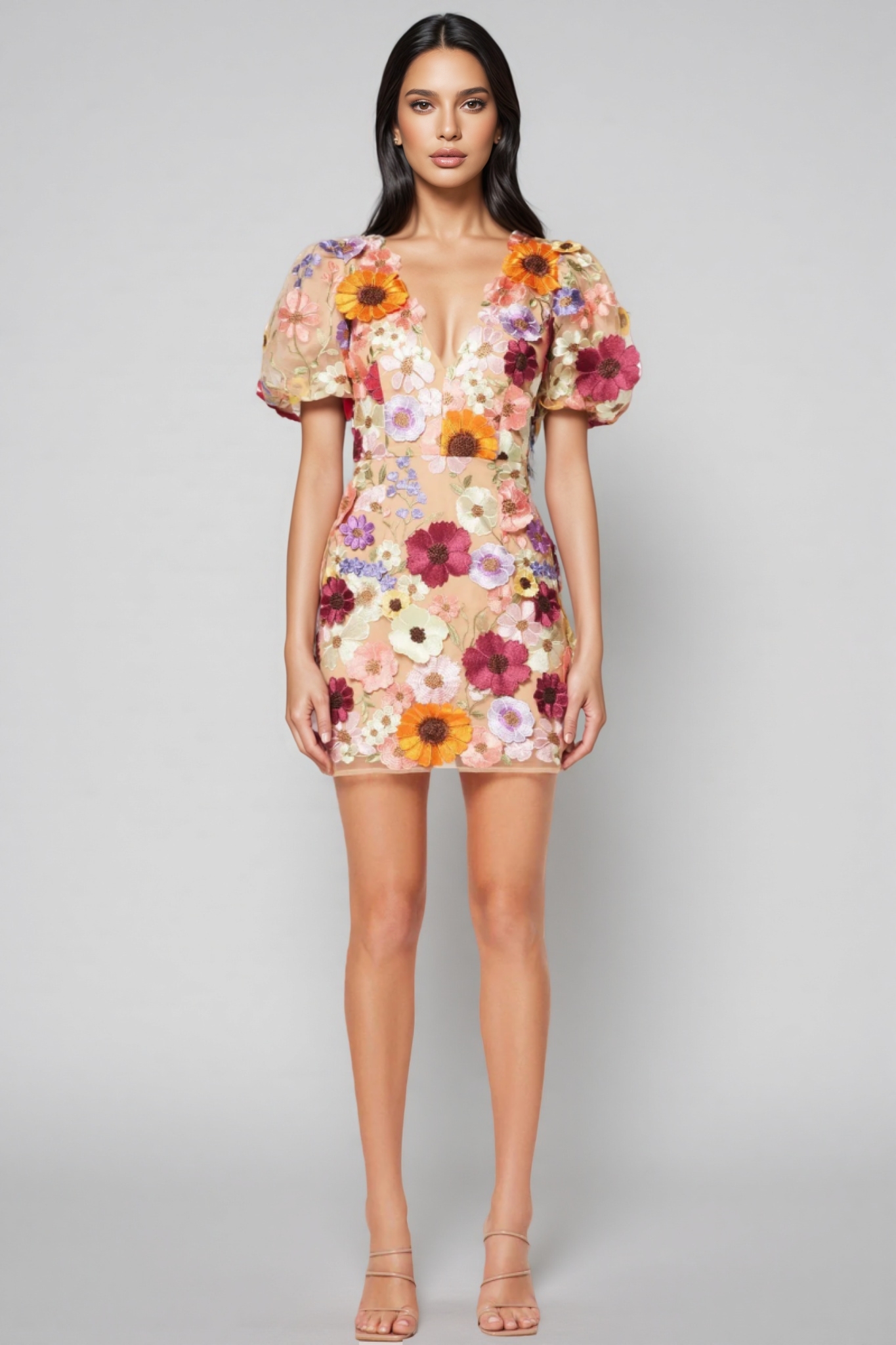 Brea V-neck 3D Printed Mini Dress