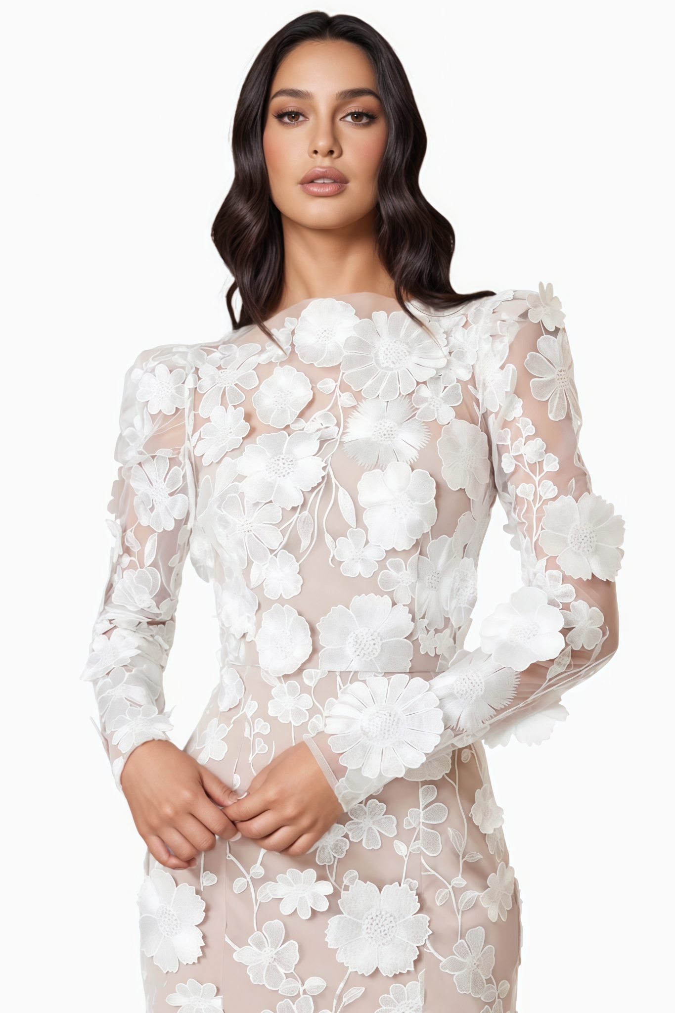 Autumtp White 3D Floral Midi Dress