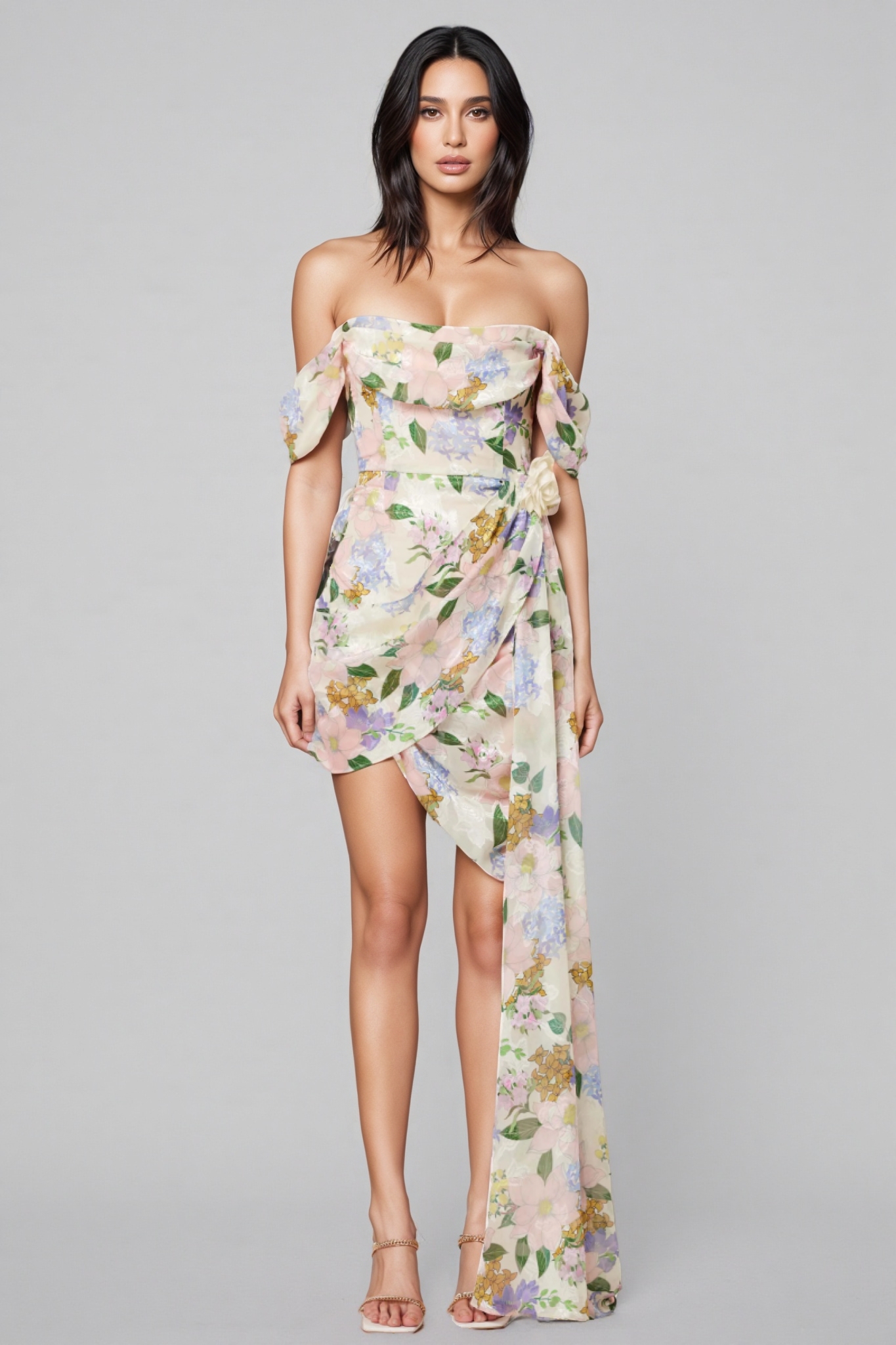 Amansd Floral High Waist Midi Dress