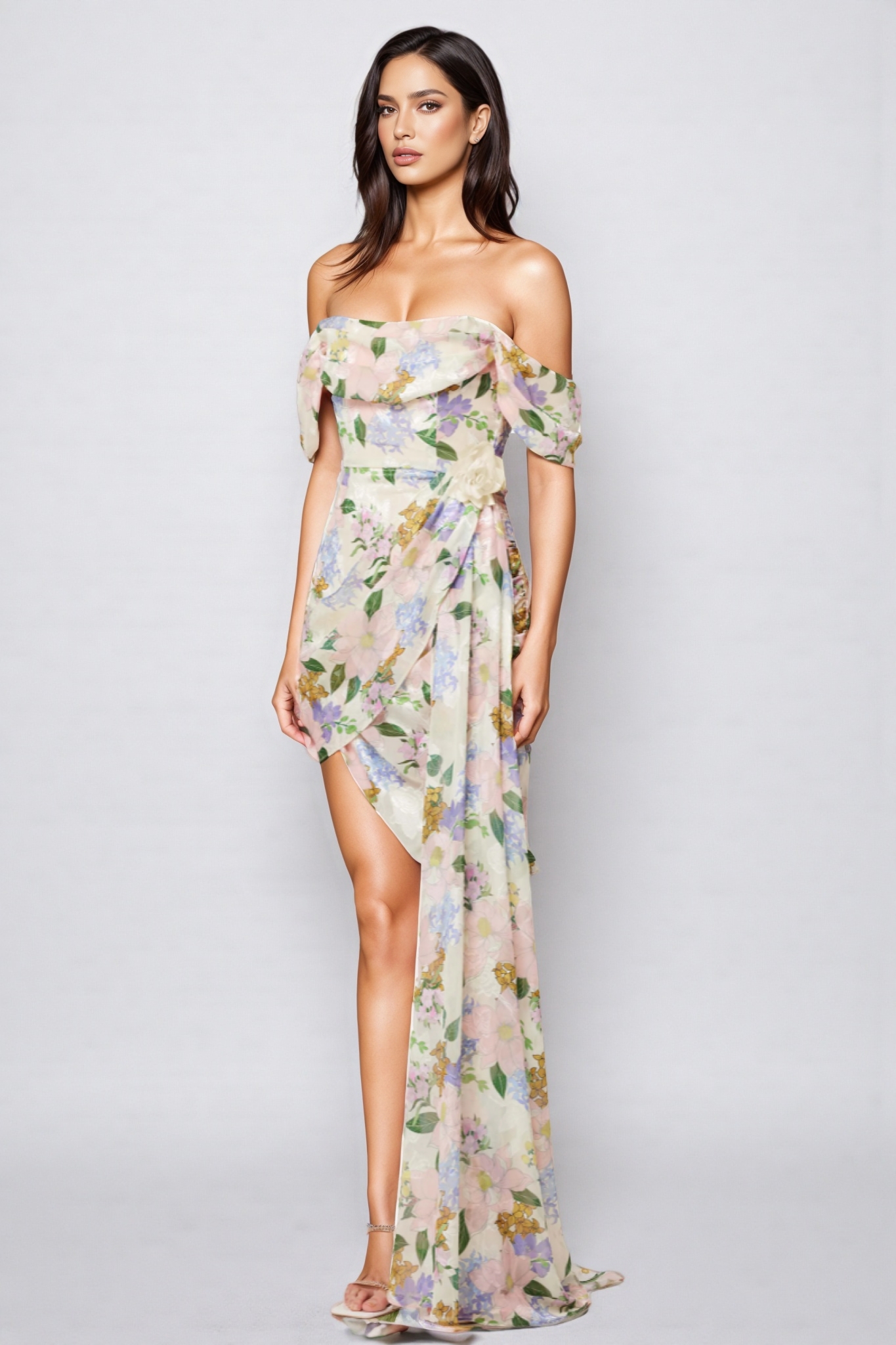 Amansd Floral High Waist Midi Dress