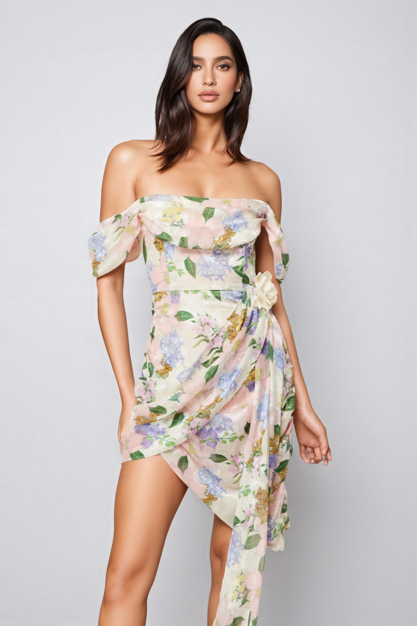 Amansd Floral High Waist Midi Dress