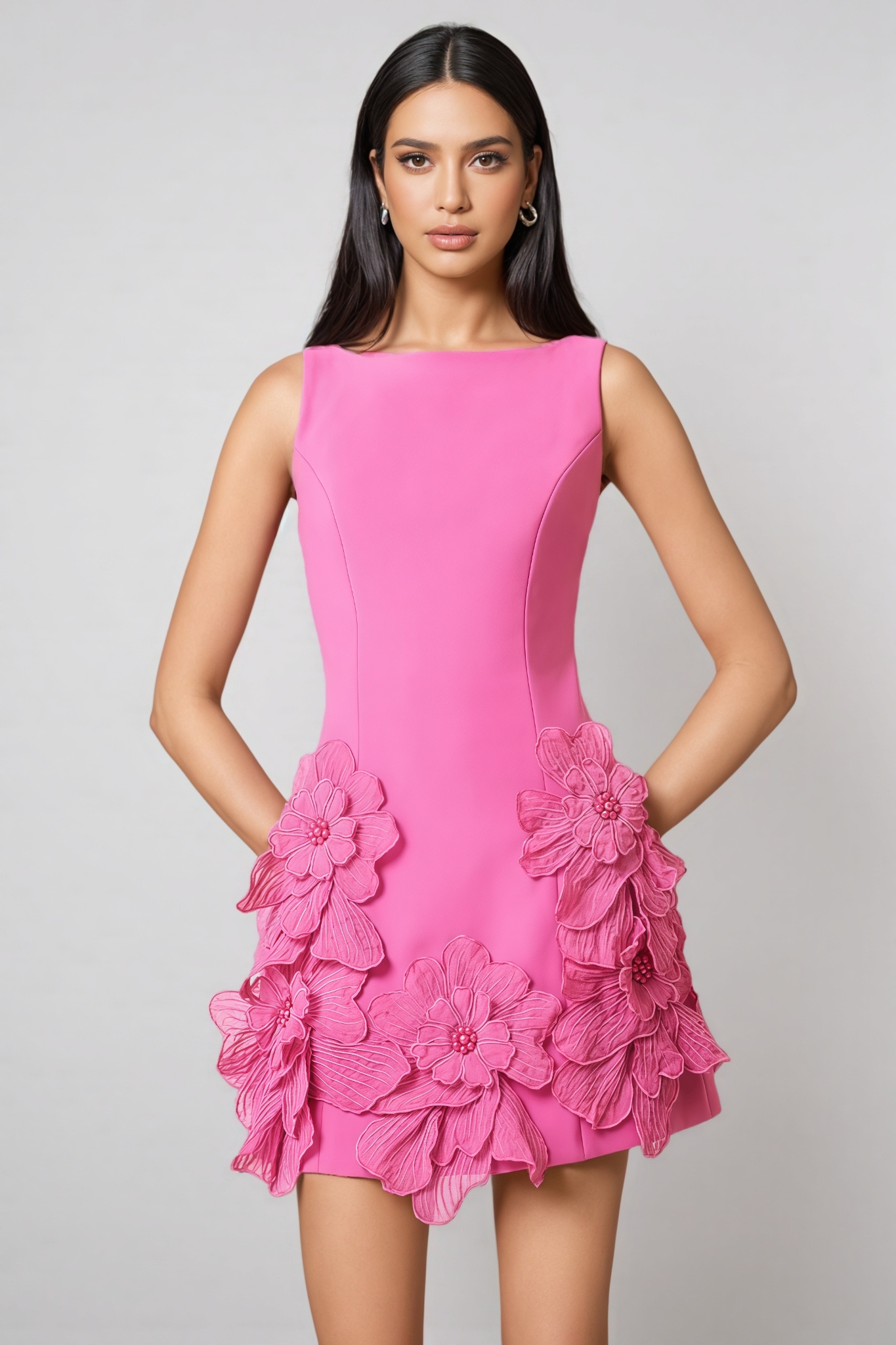 Zaily Pink 3D Flower Mini Dress