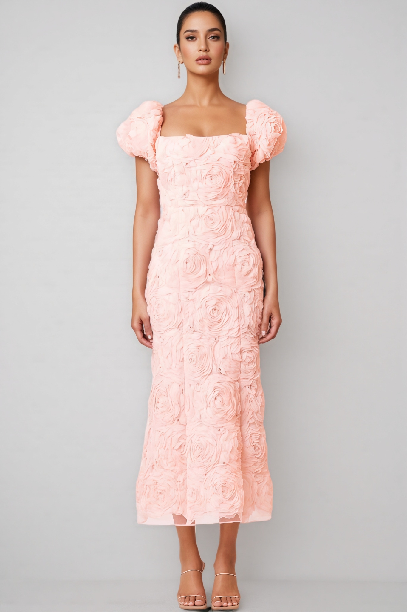 Livia Pink 3D Floral Midi Dress