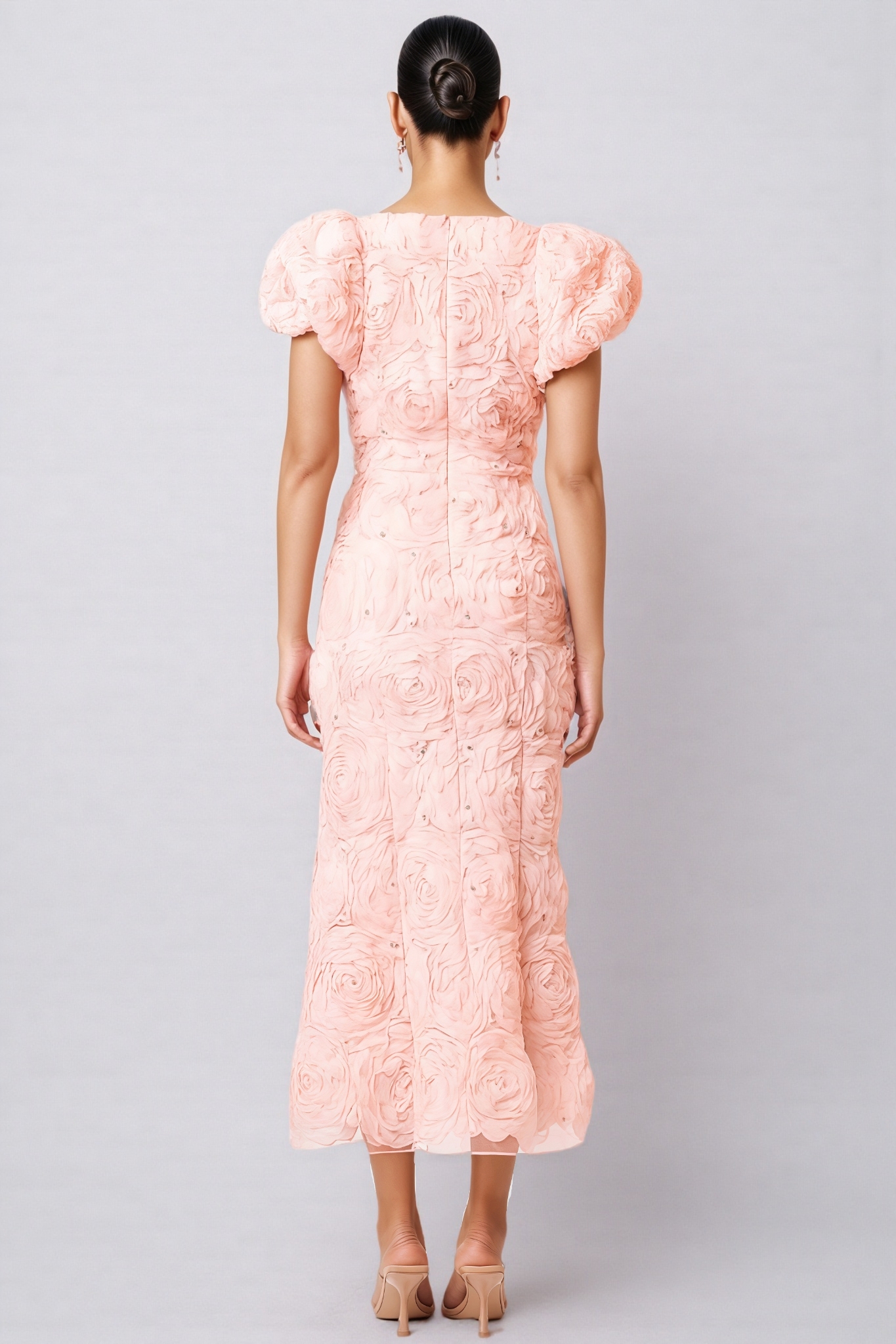 Livia Pink 3D Floral Midi Dress