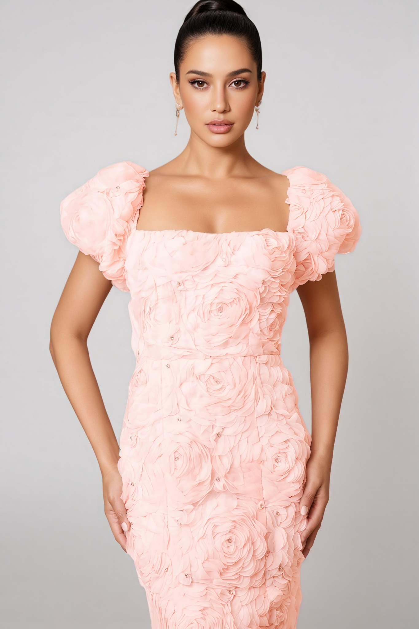 Livia Pink 3D Floral Midi Dress