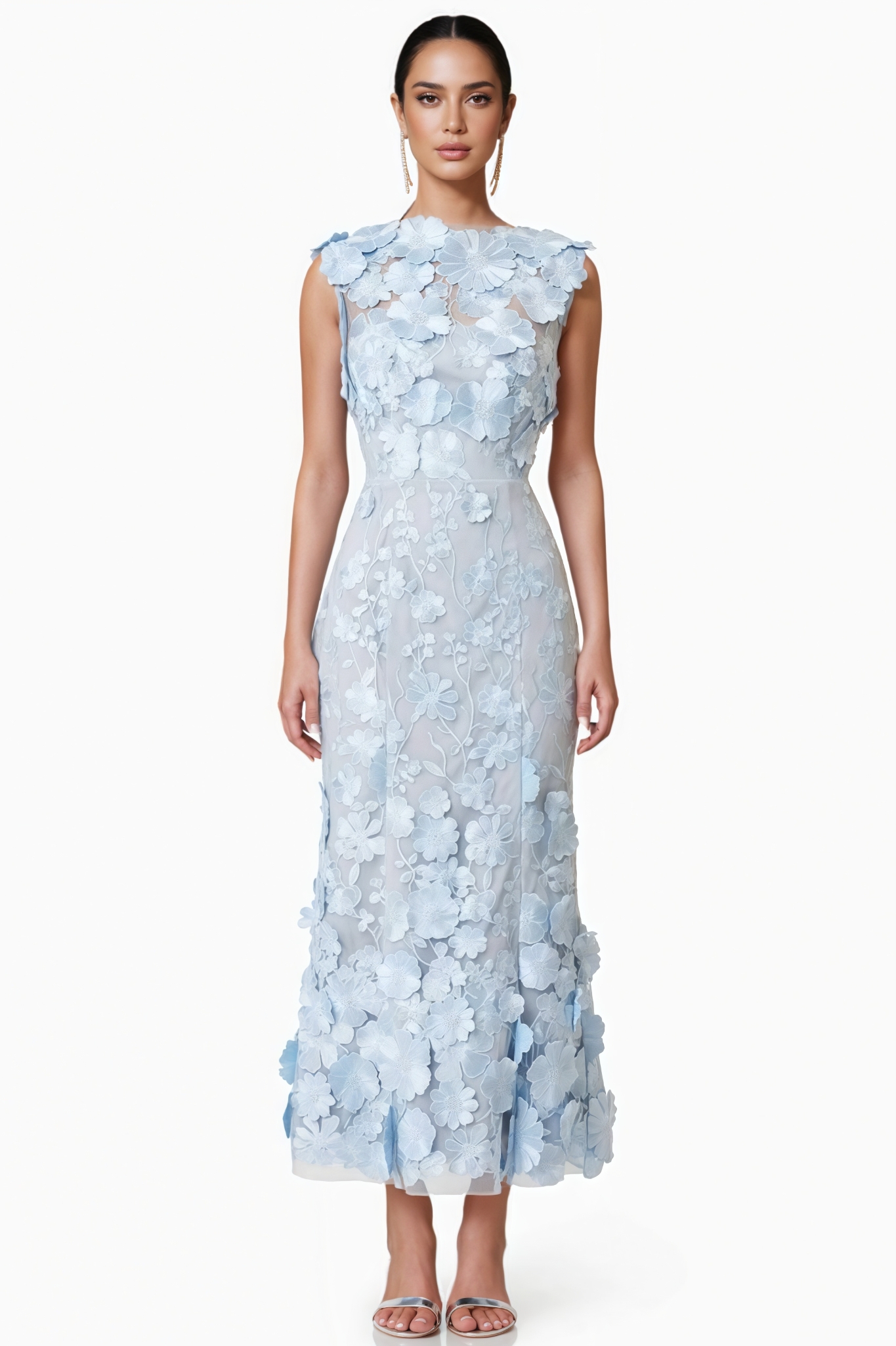 3D Floral Midi Dress