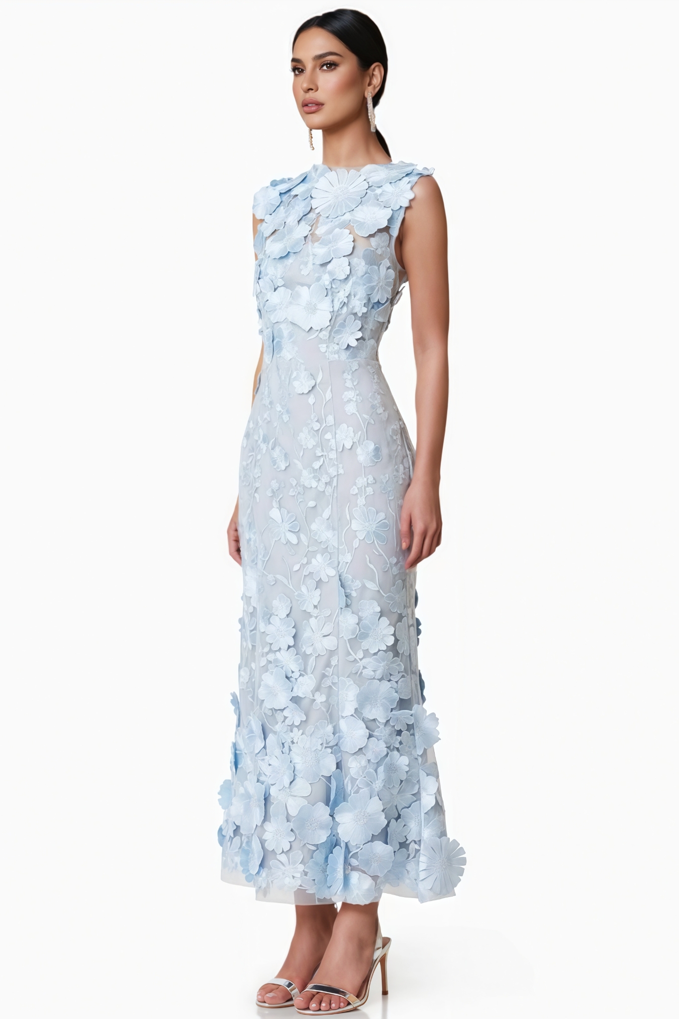 3D Floral Midi Dress