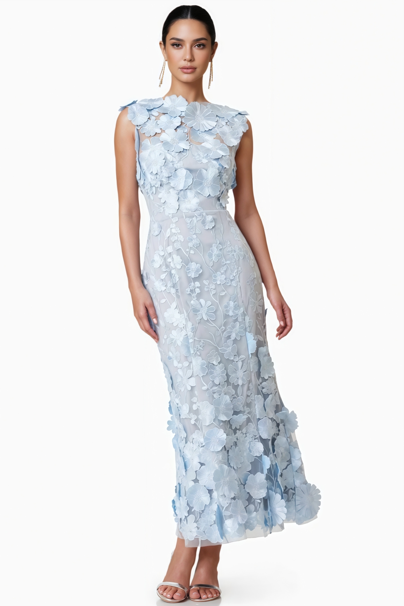 3D Floral Midi Dress