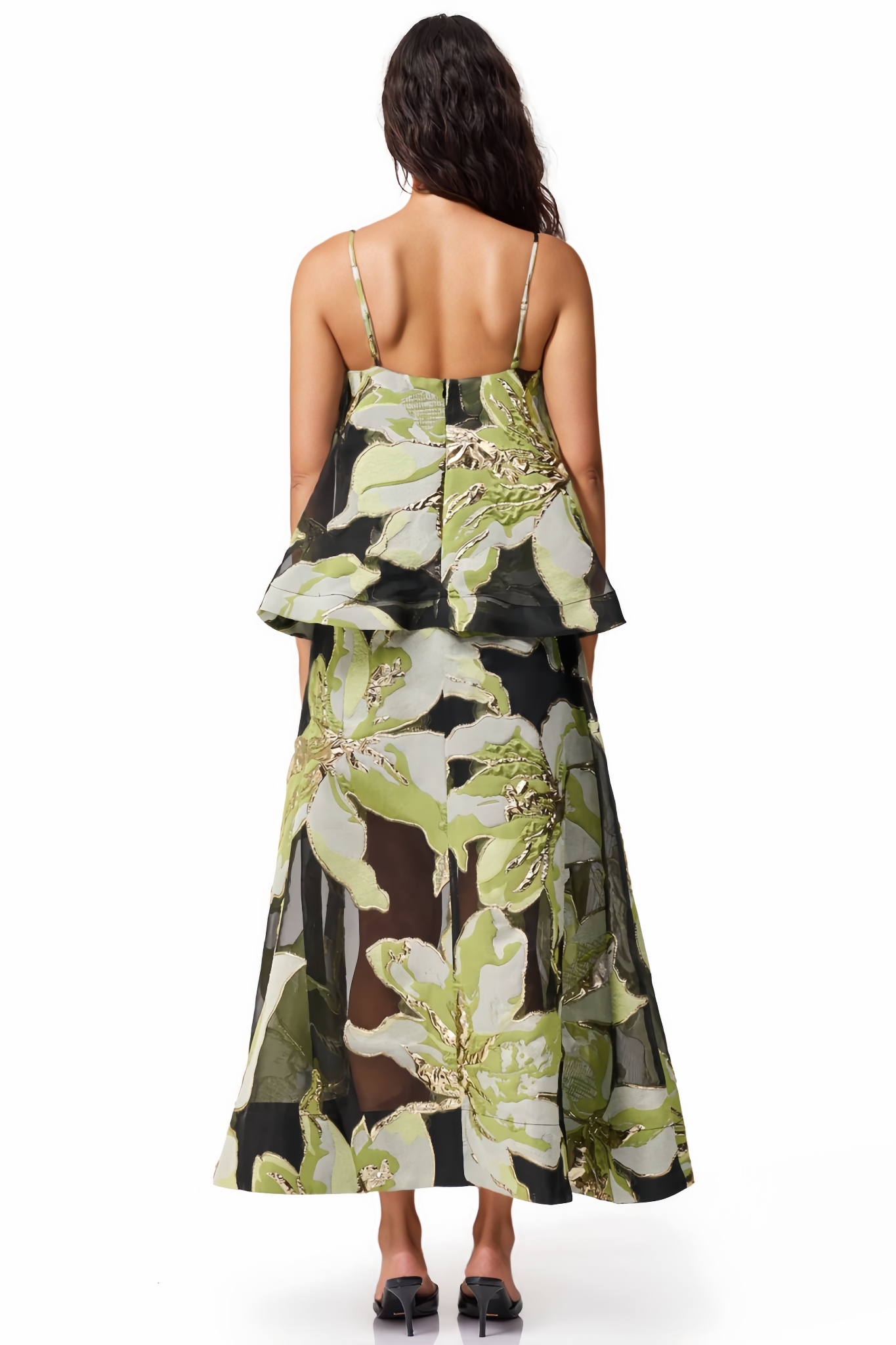 Eniliay Green Floral Print Tiered Maxi Dress