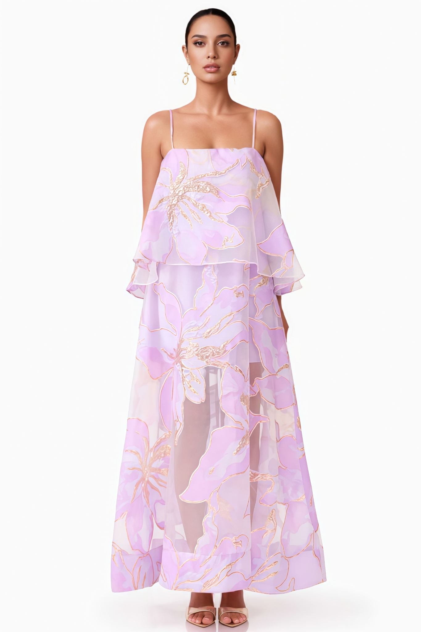 Firnlay Purple Floral Print Tiered Maxi Dress