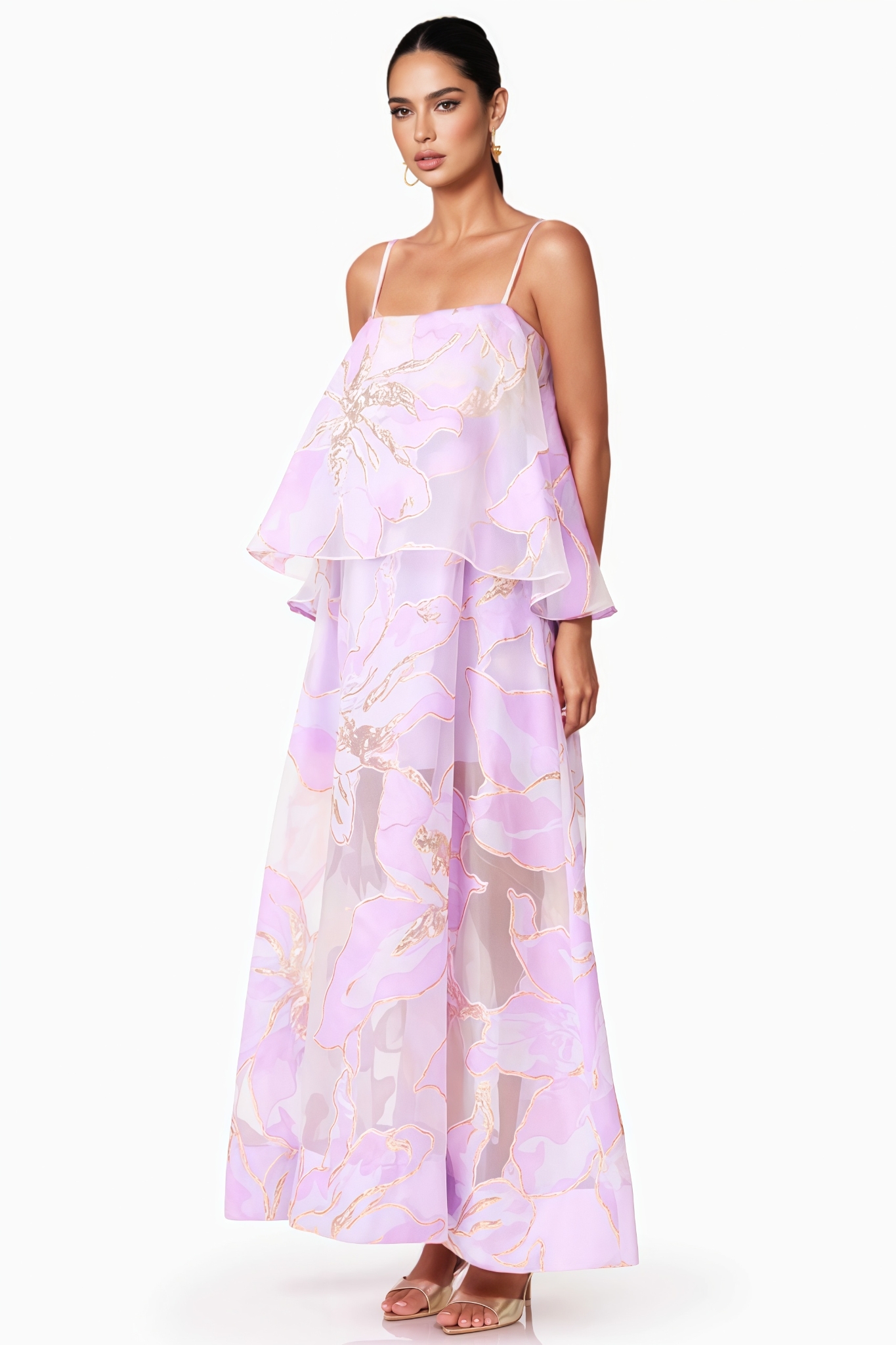 Firnlay Purple Floral Print Tiered Maxi Dress