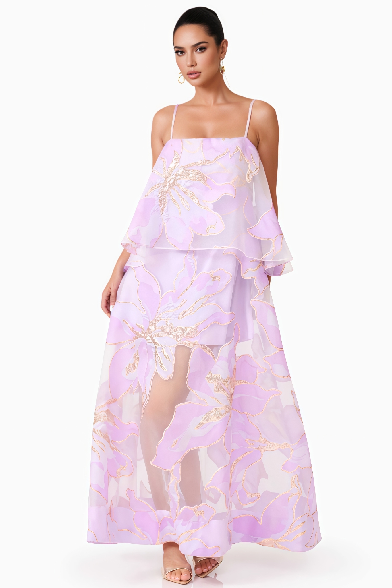 Firnlay Purple Floral Print Tiered Maxi Dress