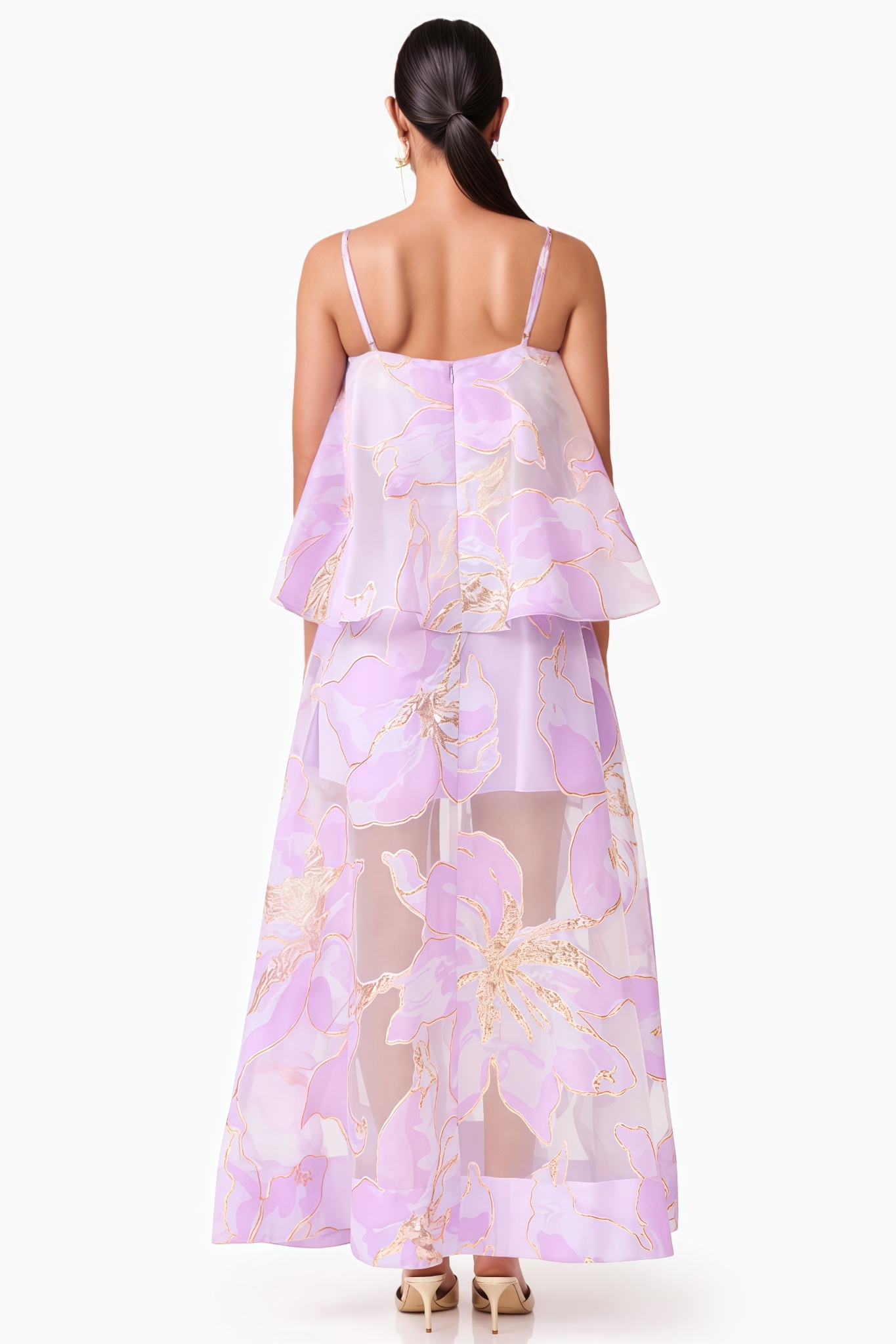 Firnlay Purple Floral Print Tiered Maxi Dress