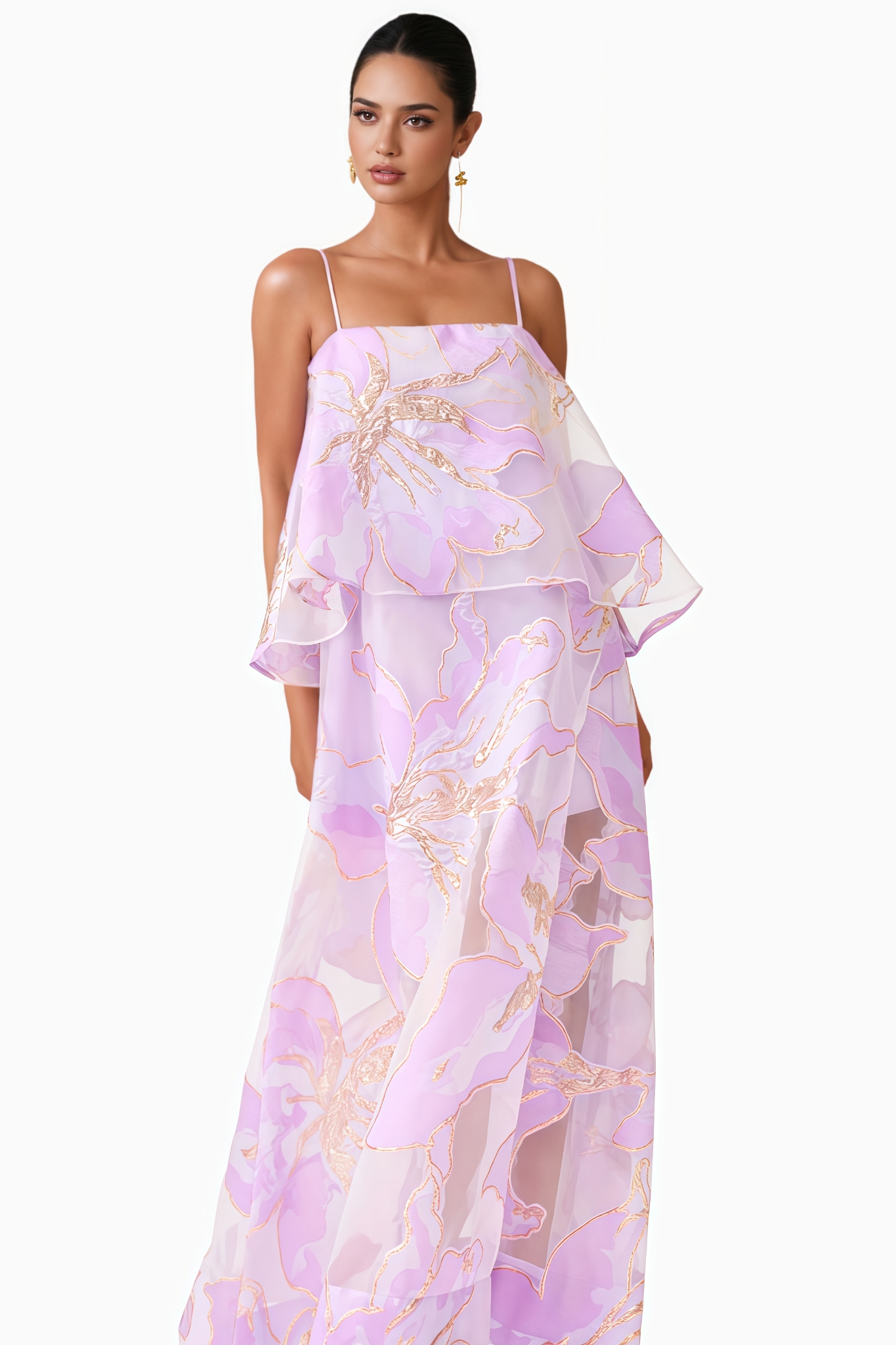 Firnlay Purple Floral Print Tiered Maxi Dress