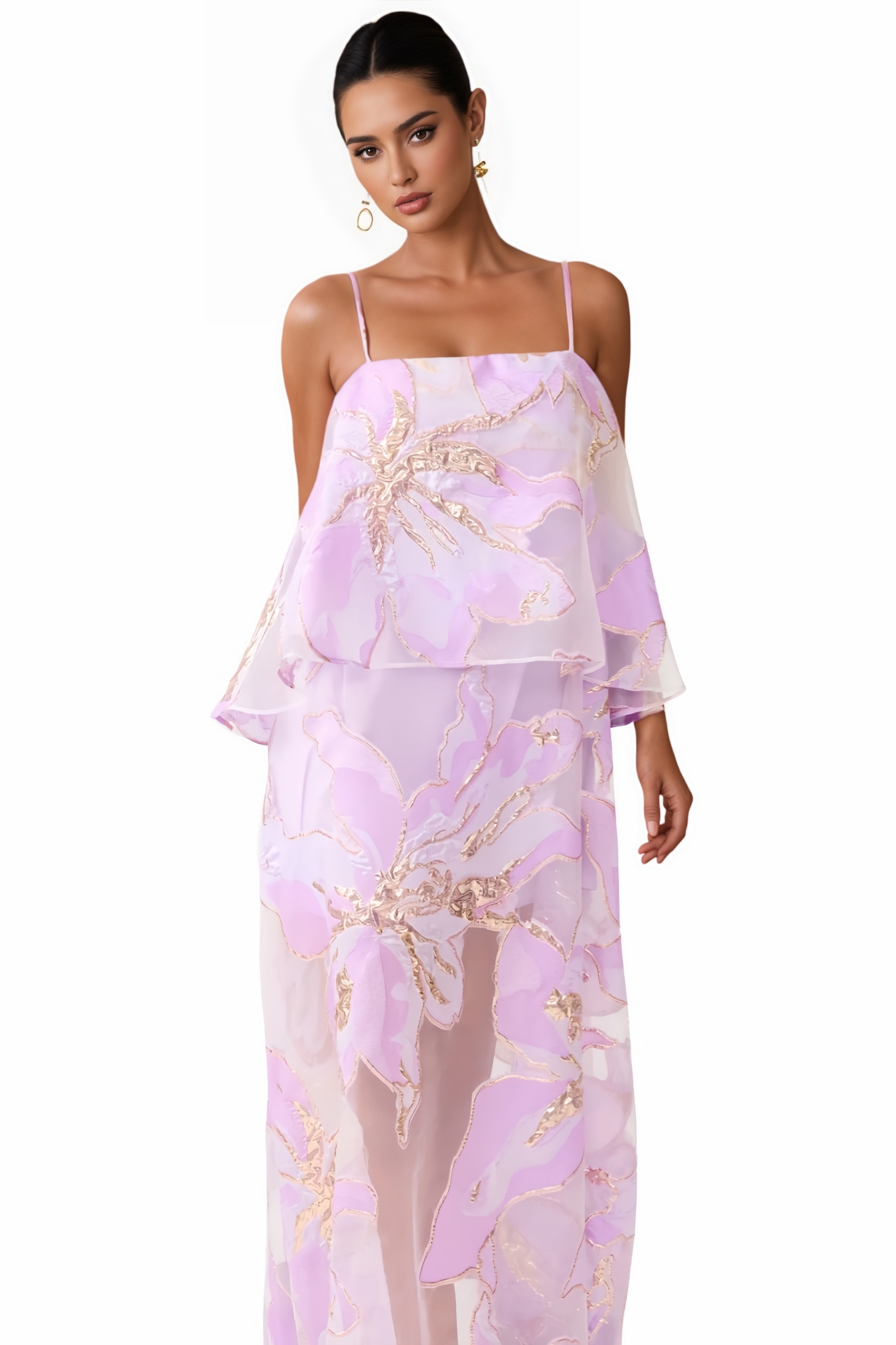 Firnlay Purple Floral Print Tiered Maxi Dress