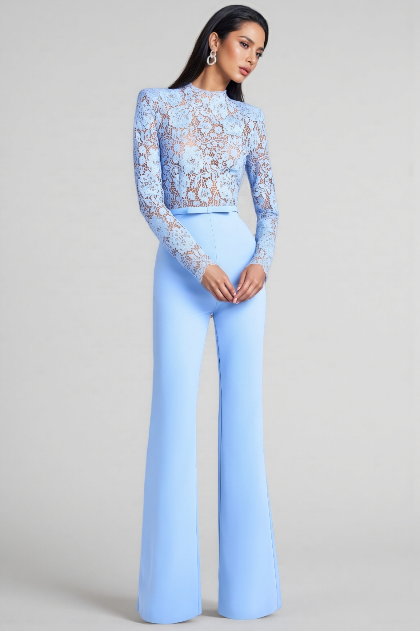 Liora Blue Lace Floral Jumpsuit