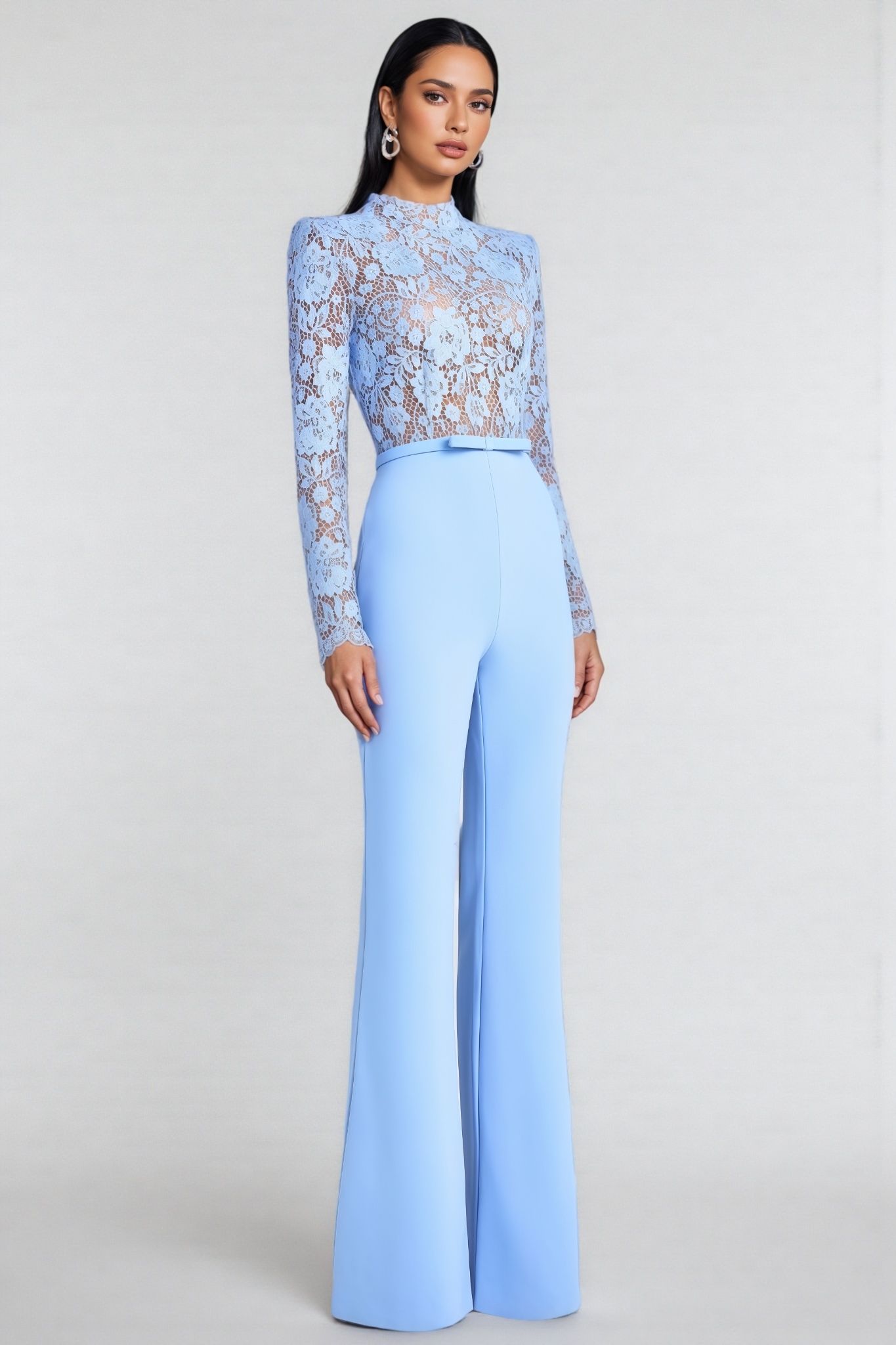 Liora Blue Lace Floral Jumpsuit