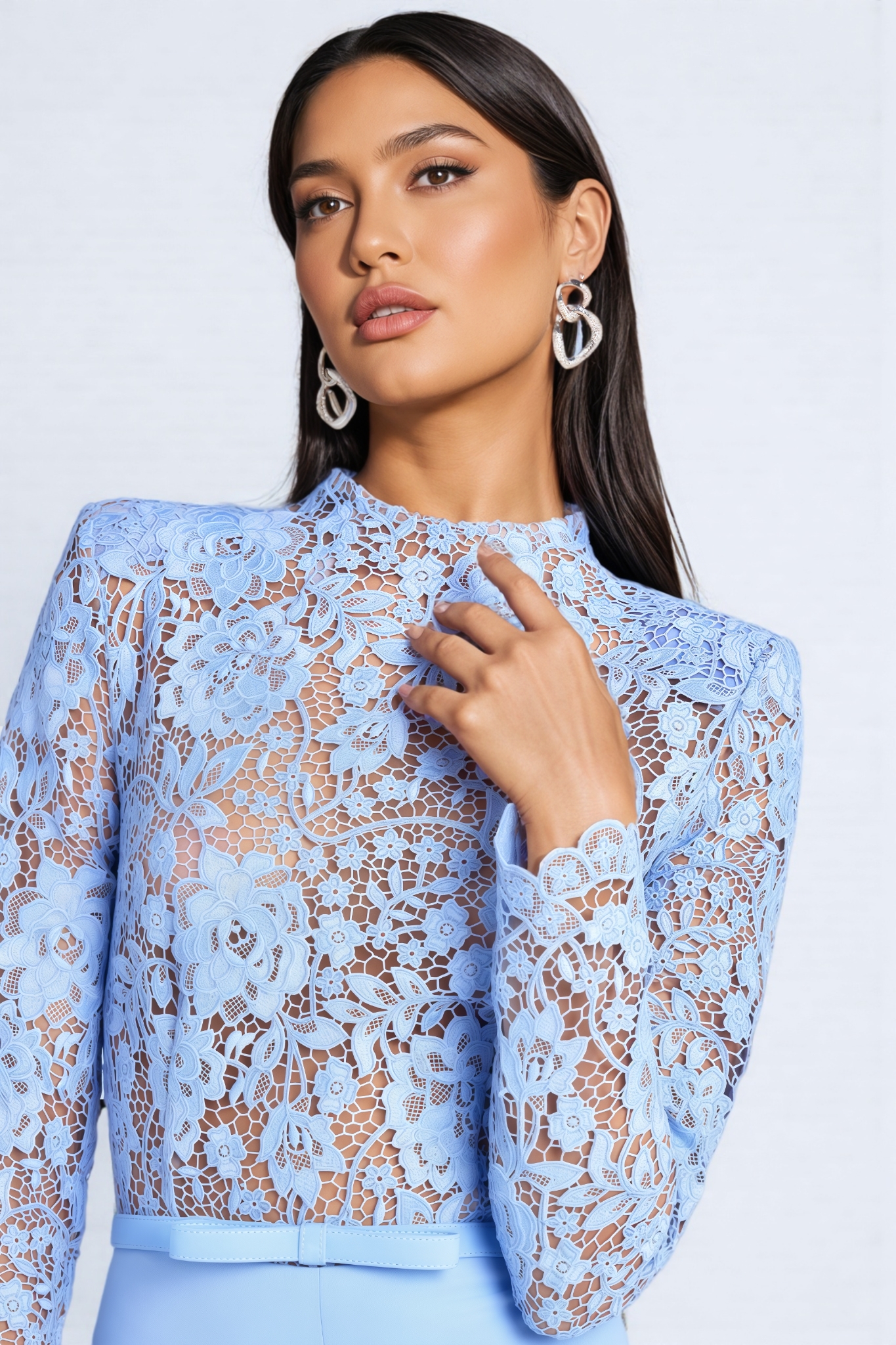 Liora Blue Lace Floral Jumpsuit