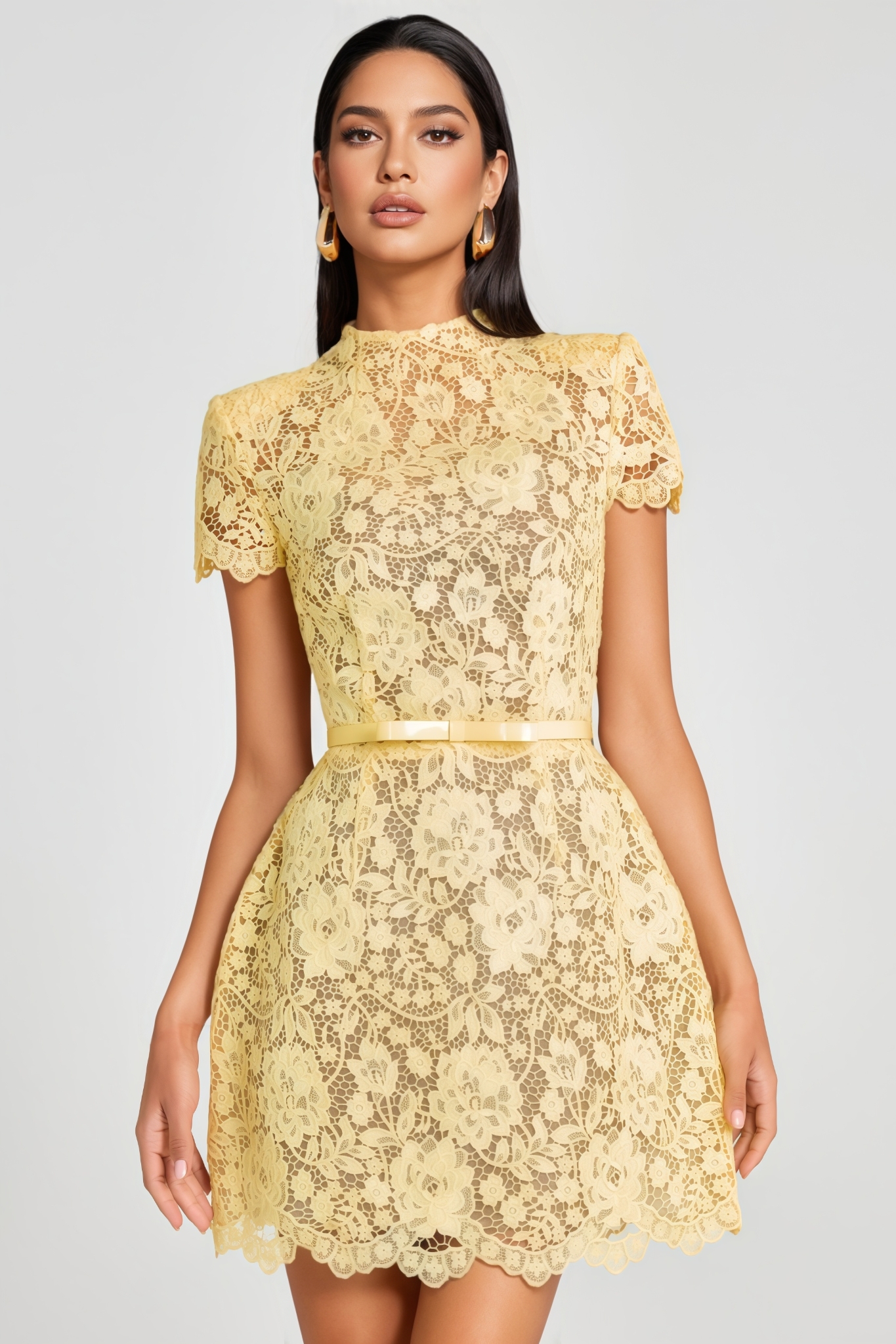 Sabine Yellow Lace Floral Mini Dress