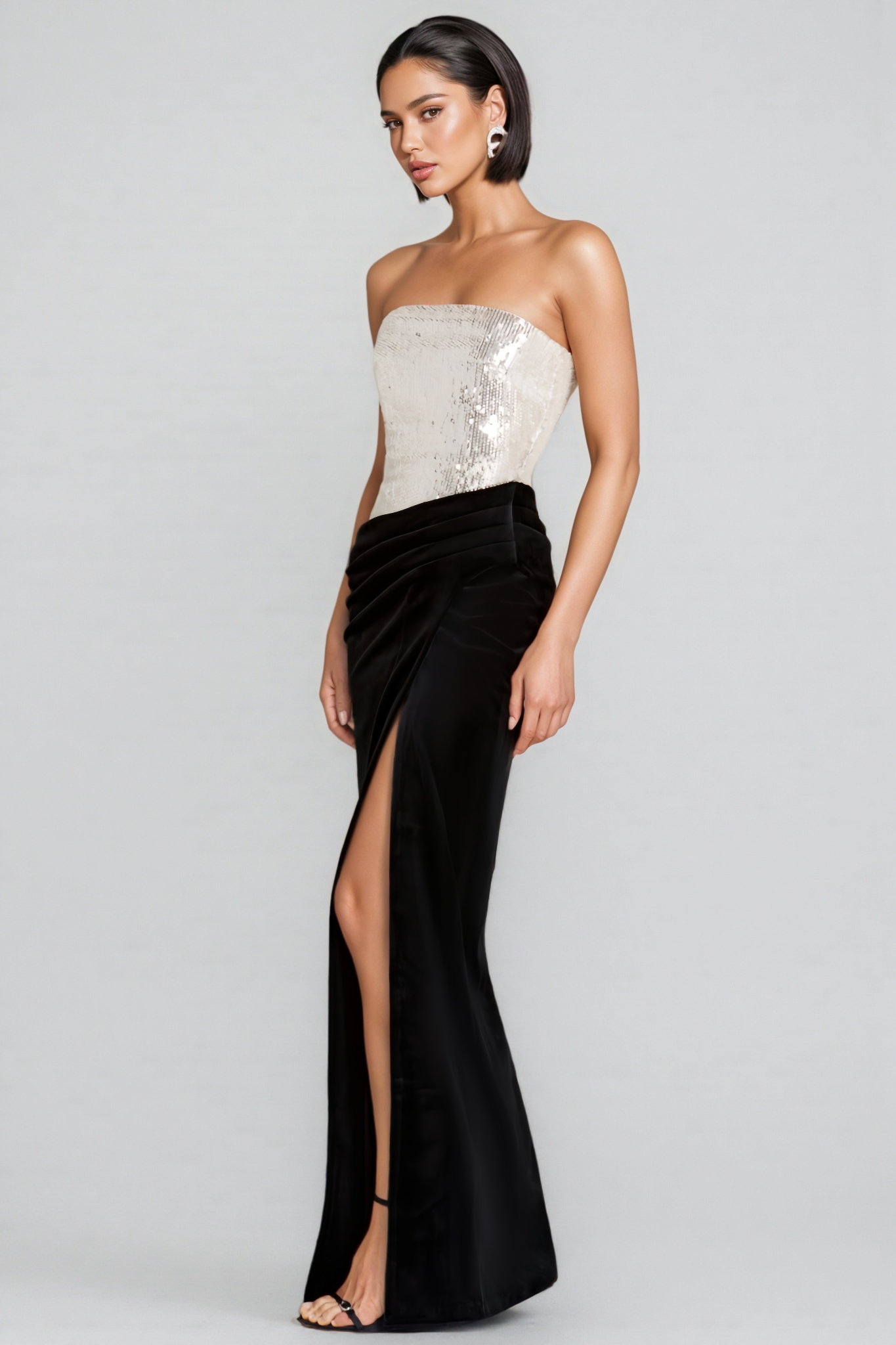 Angello Strapless Sequin High Slit Maxi Dress