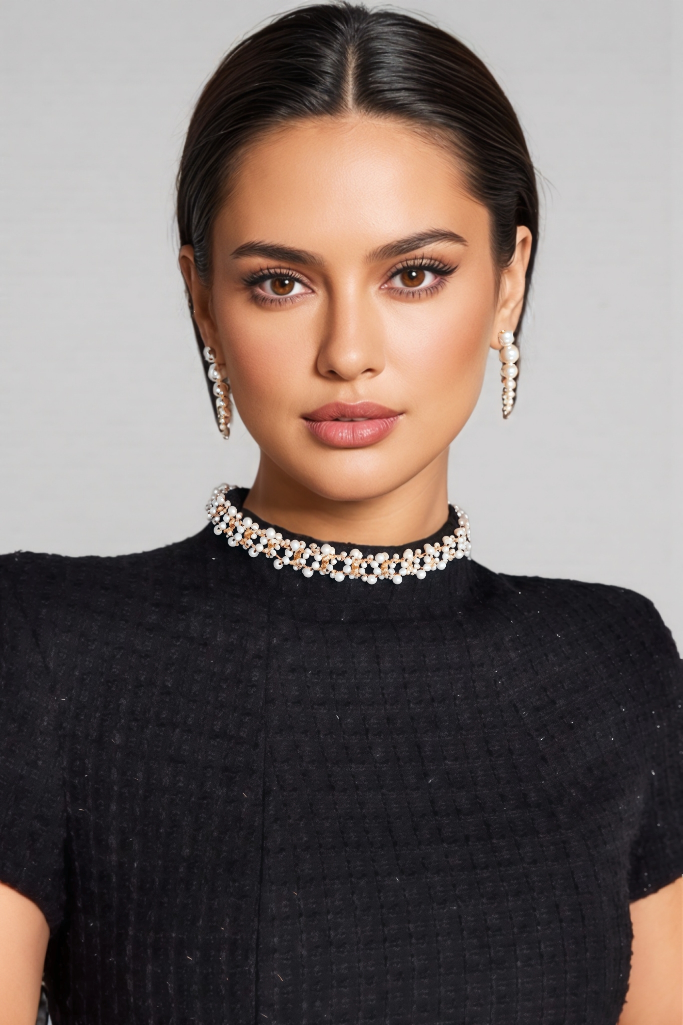 Fifer Black Beaded Chambray Mini Dress