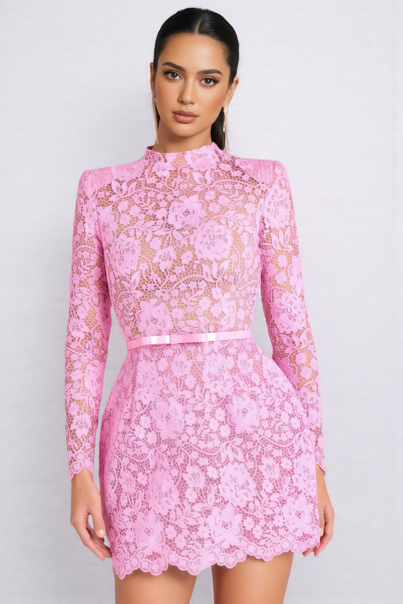 Nketiah Pink Lace Floral Mini Dress