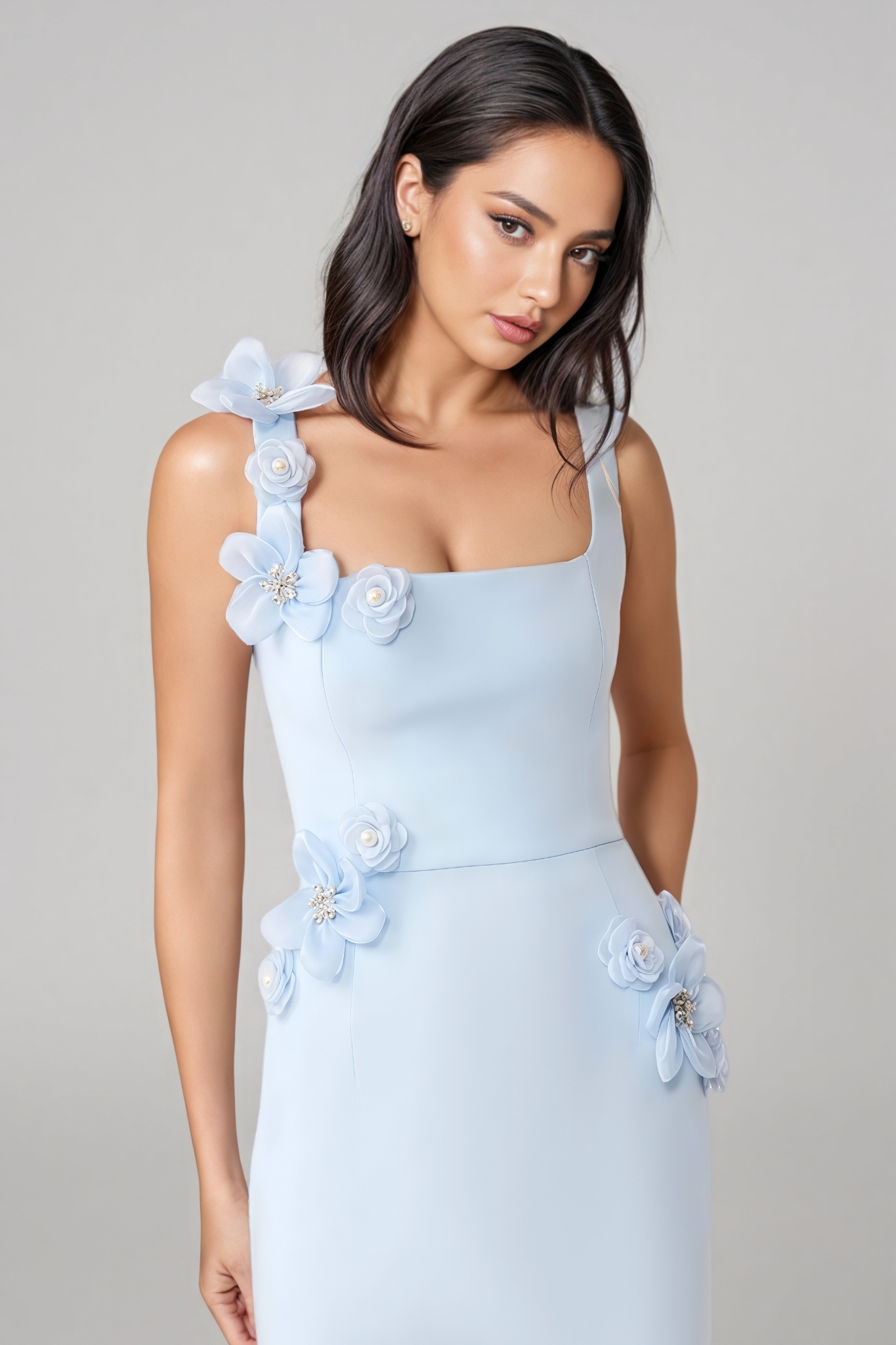 Molao Blue 3D Floral Midi Dress