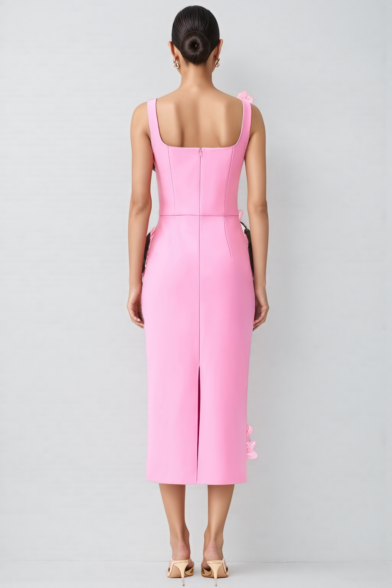 Terlyn Pink 3D Floral Midi Dress