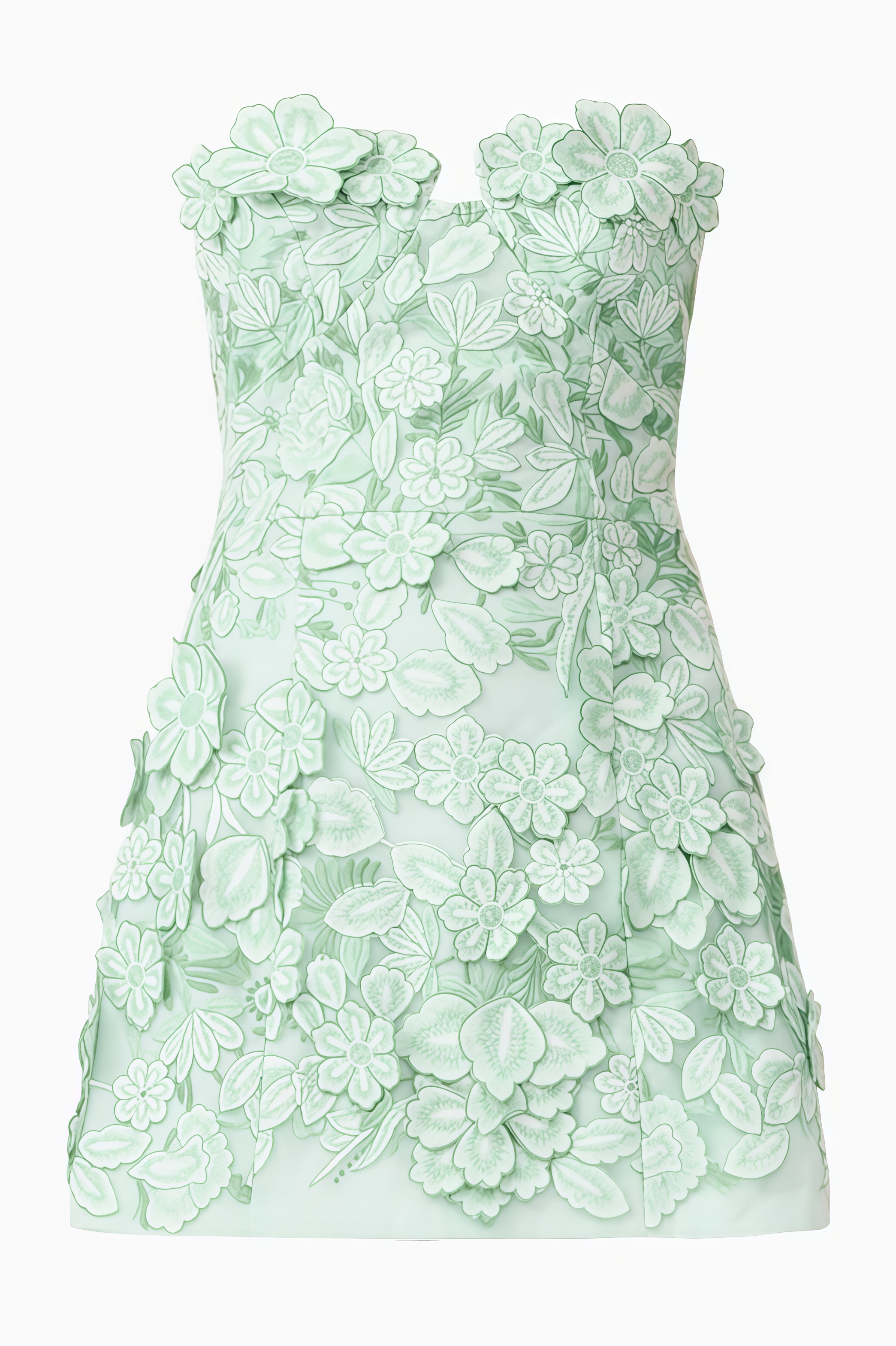 Irnise Green 3D Floral Strapless Maxi Dress
