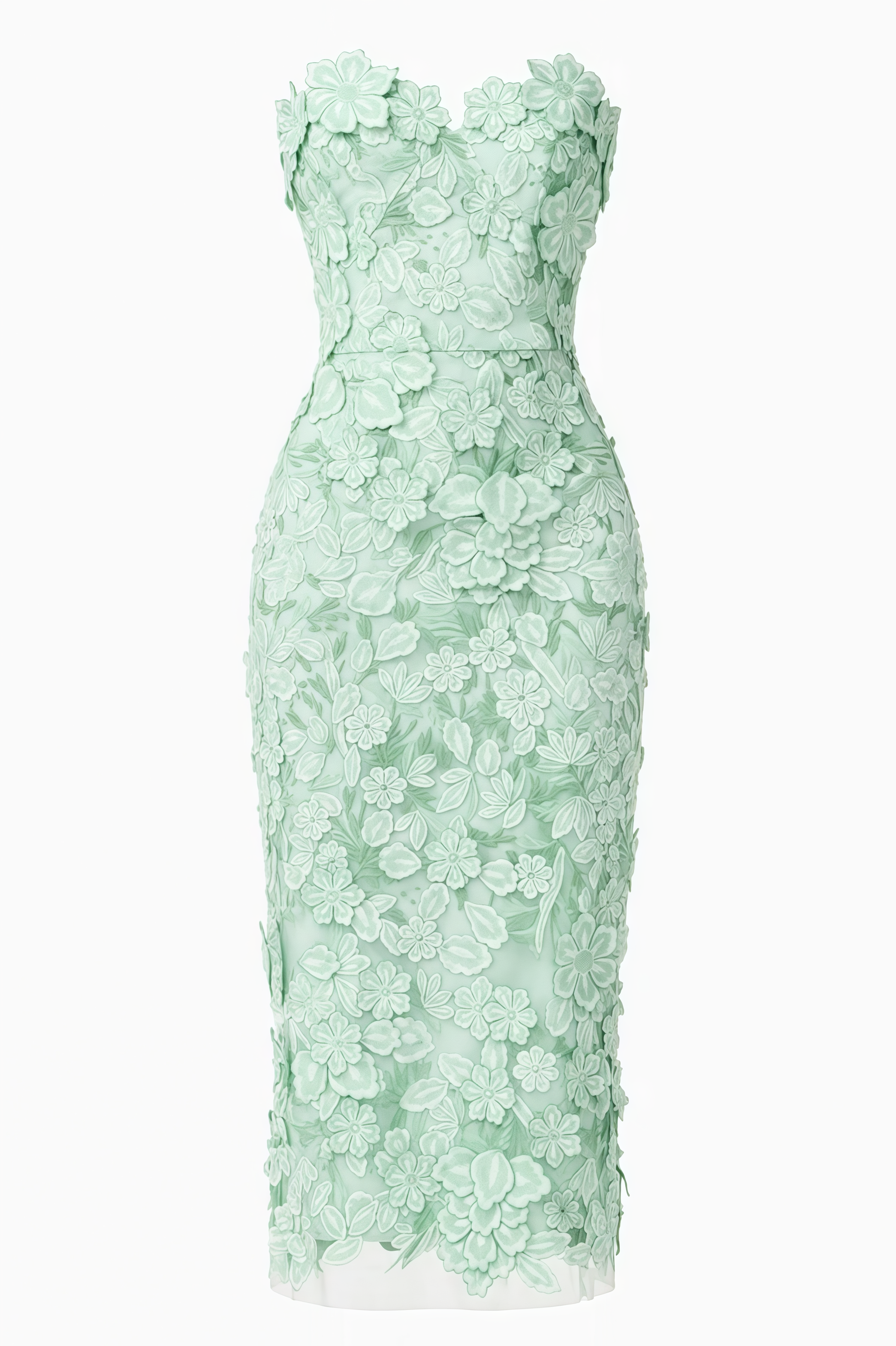 Wrnion Green Strapless 3D Floral Midi Dress