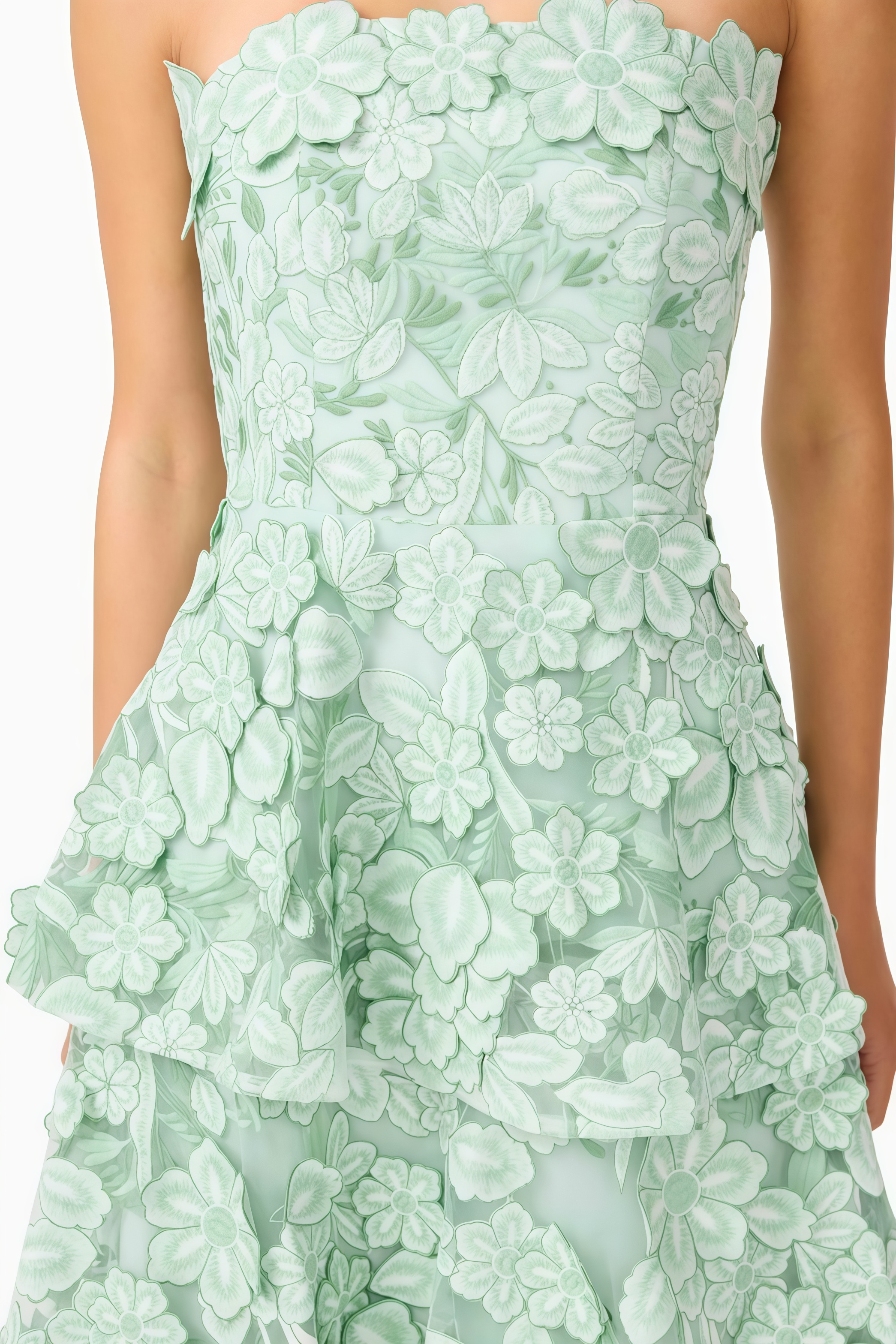 Gadric Green Strapless 3D Floral Maxi Dress