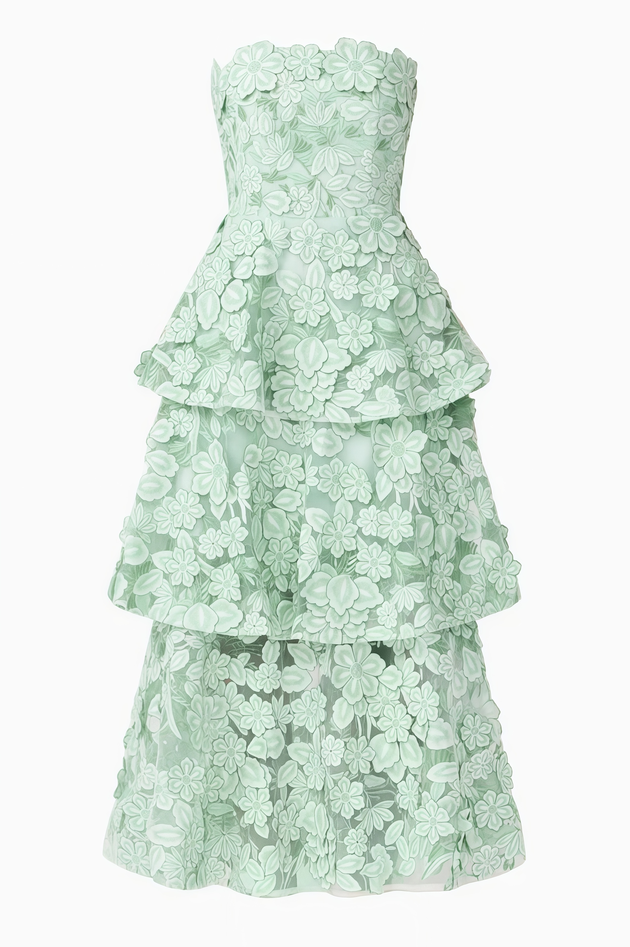 Gadric Green Strapless 3D Floral Maxi Dress