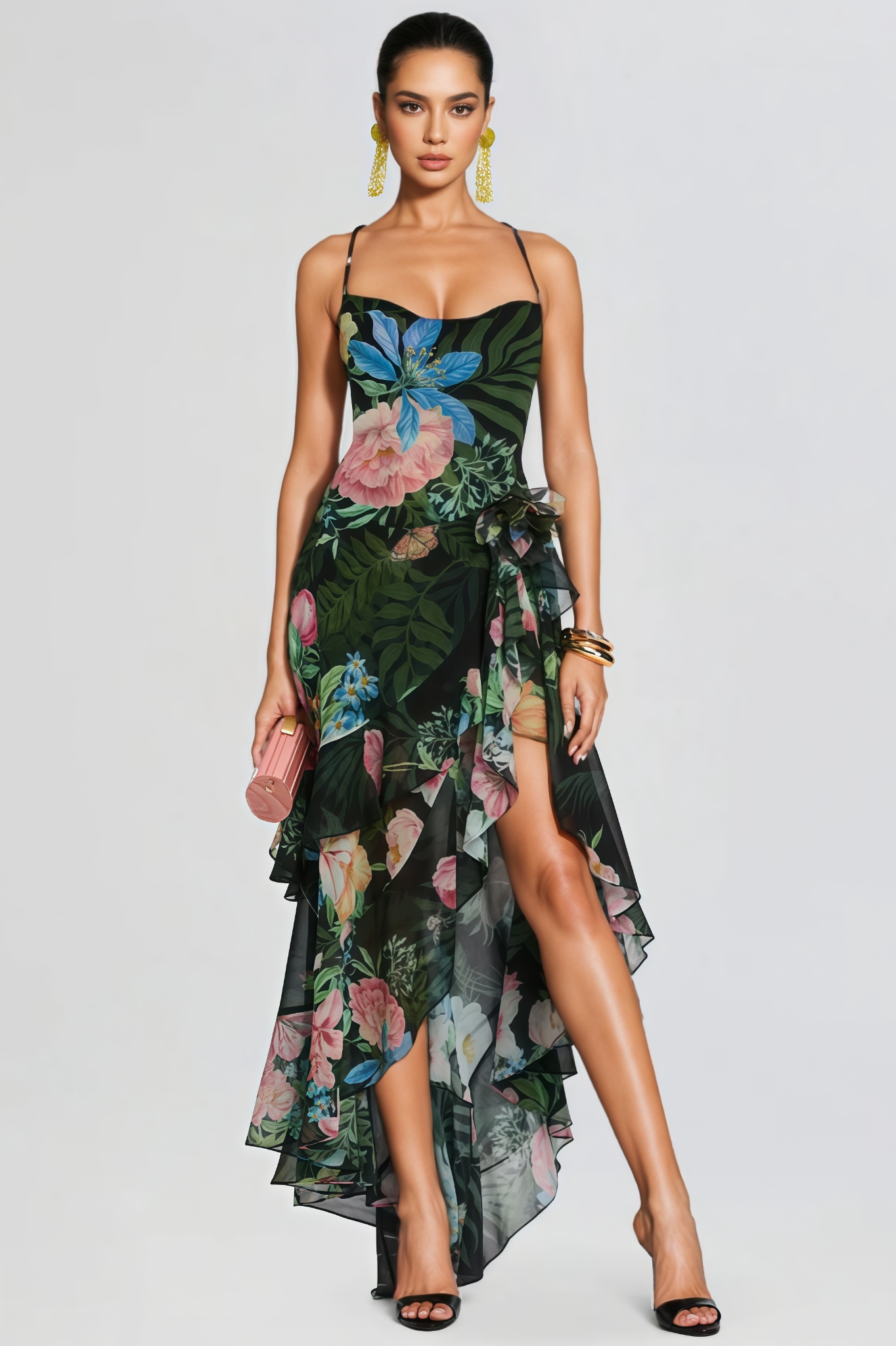 Jormany Green Halter Floral Maxi Dress