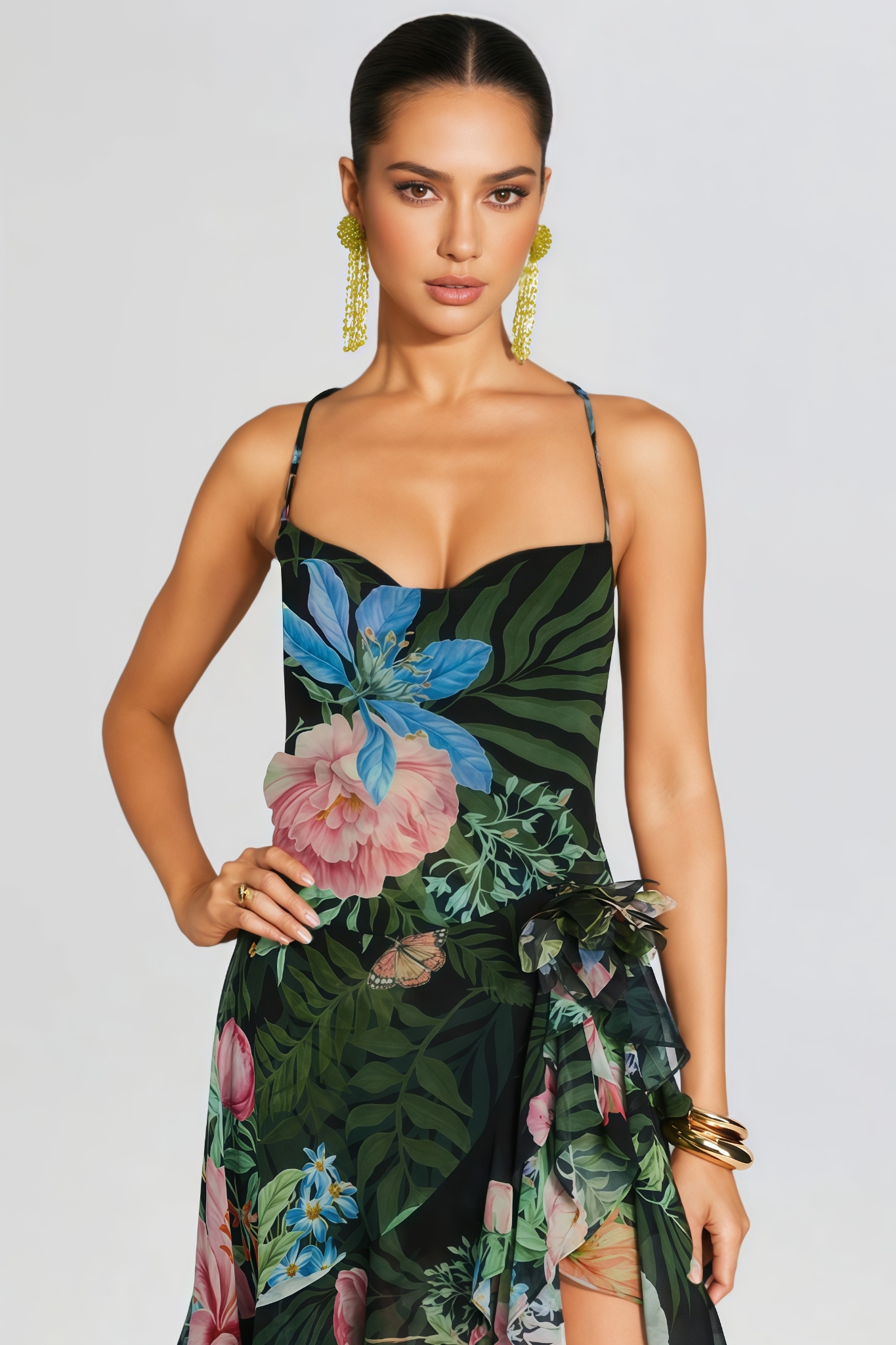 Jormany Green Halter Floral Maxi Dress